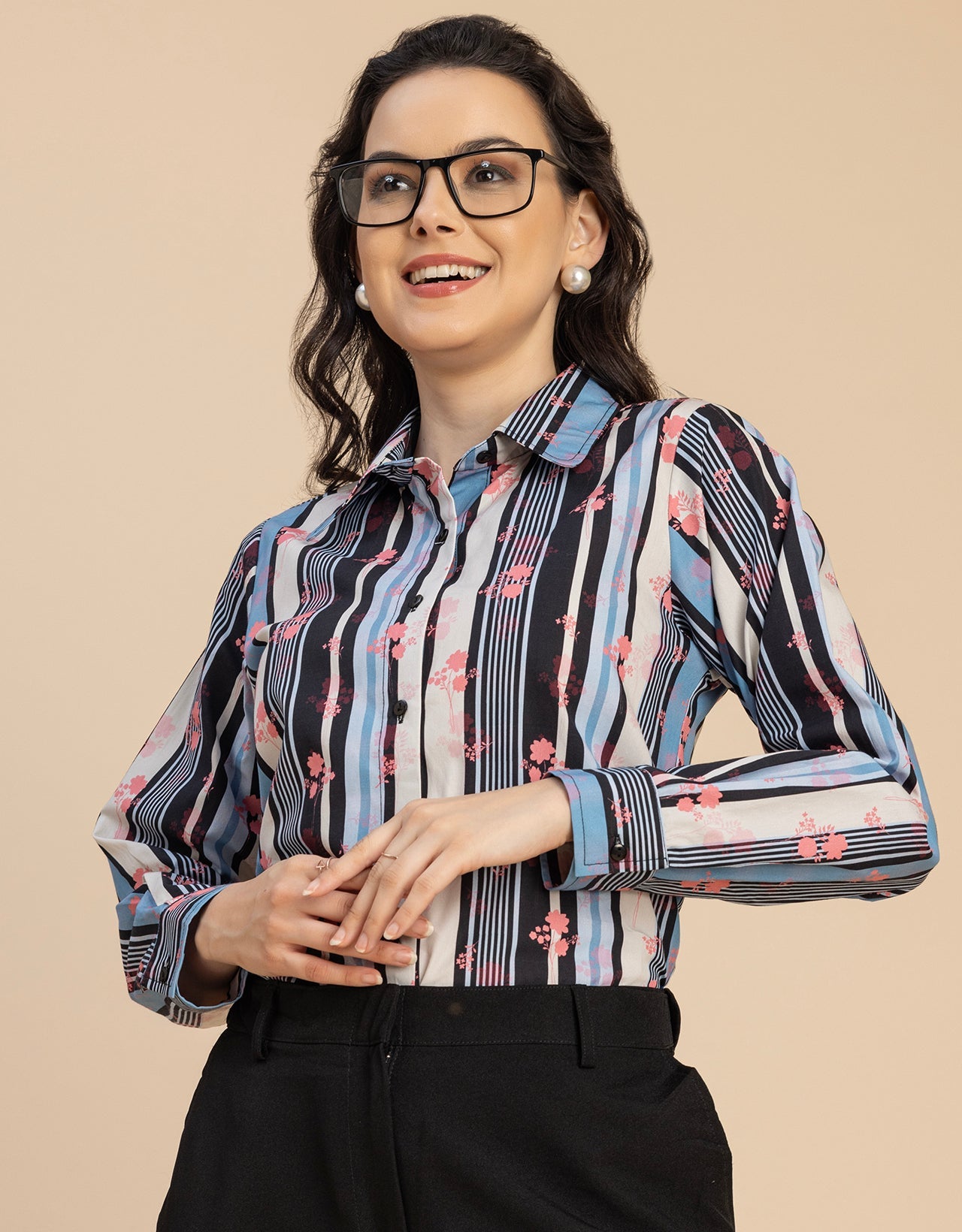 Long Sleeve Spread Collar Cotton Shirt