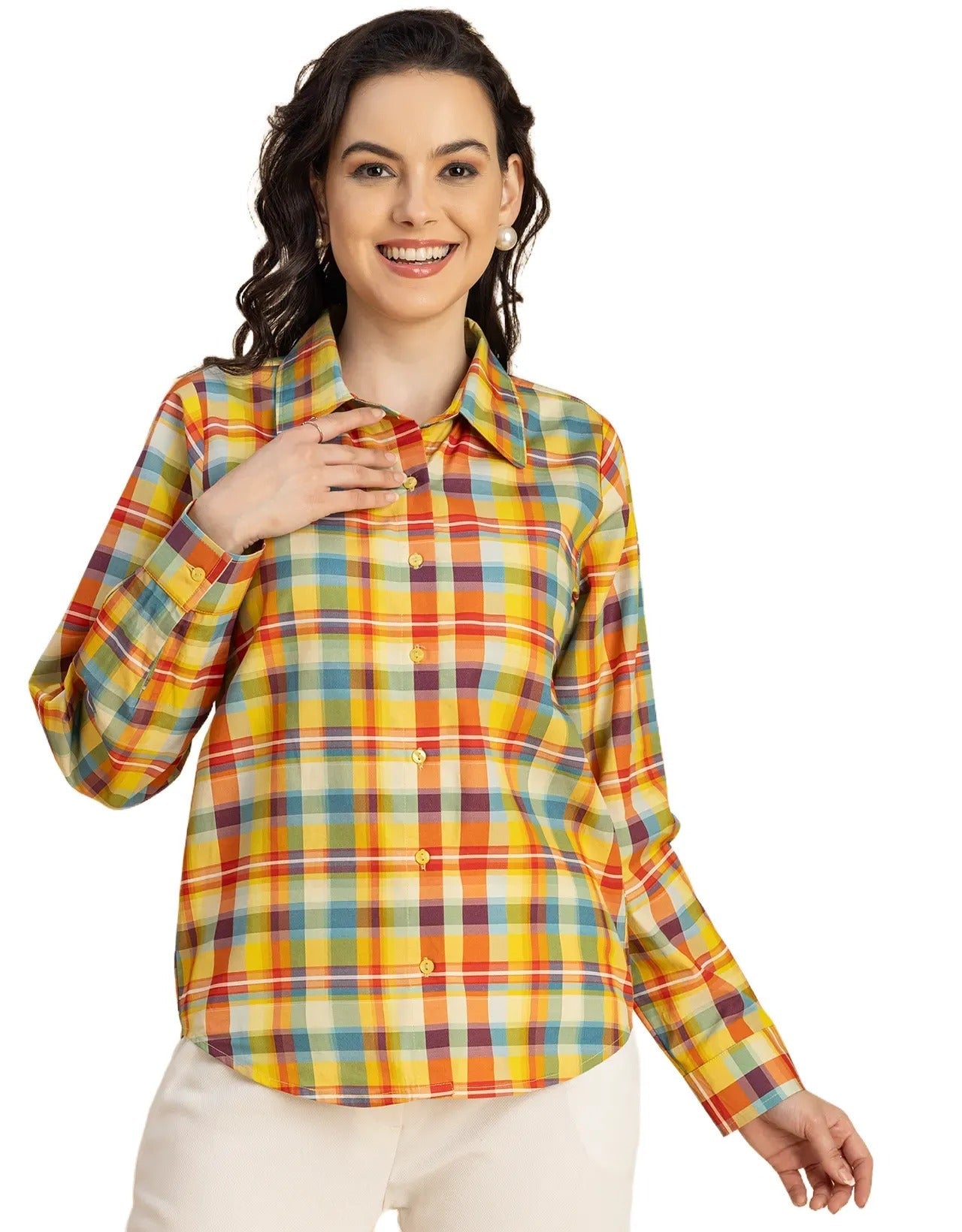 Long Sleeve Spread Collar Cotton Shirt