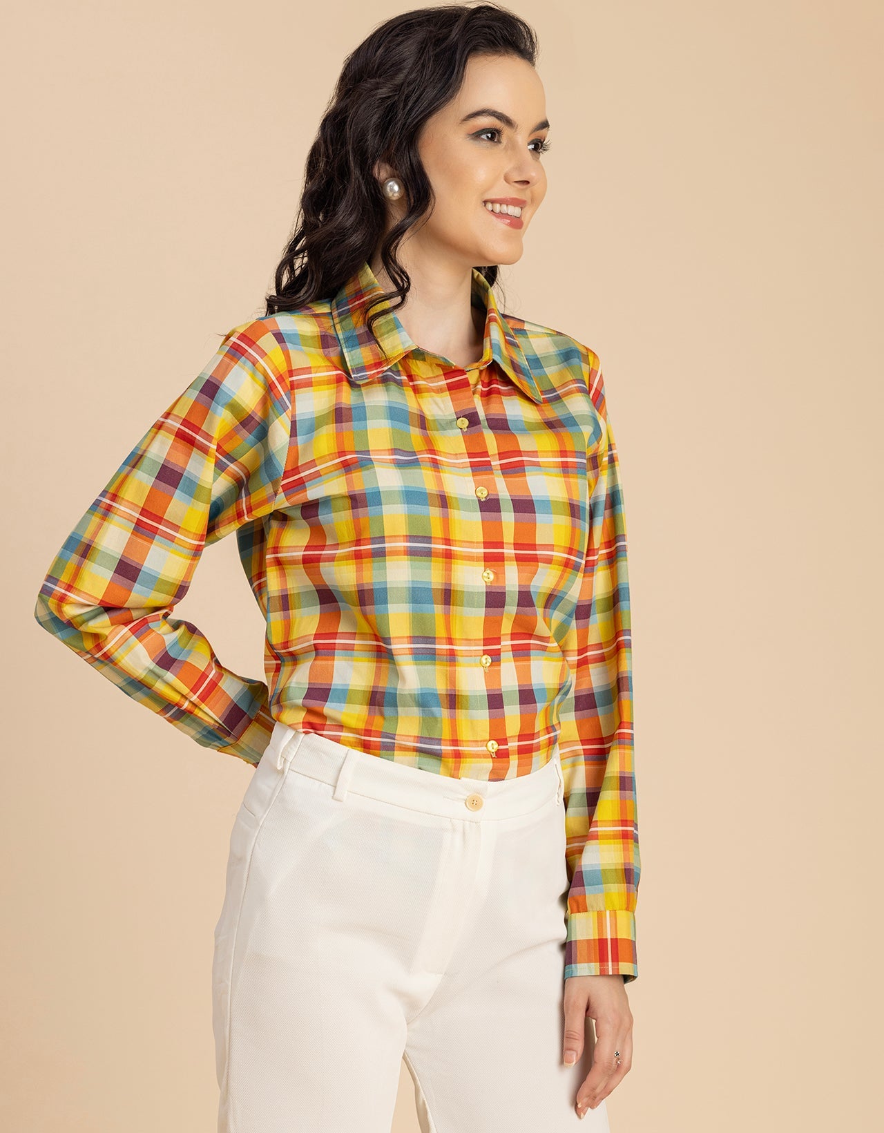 Long Sleeve Spread Collar Cotton Shirt