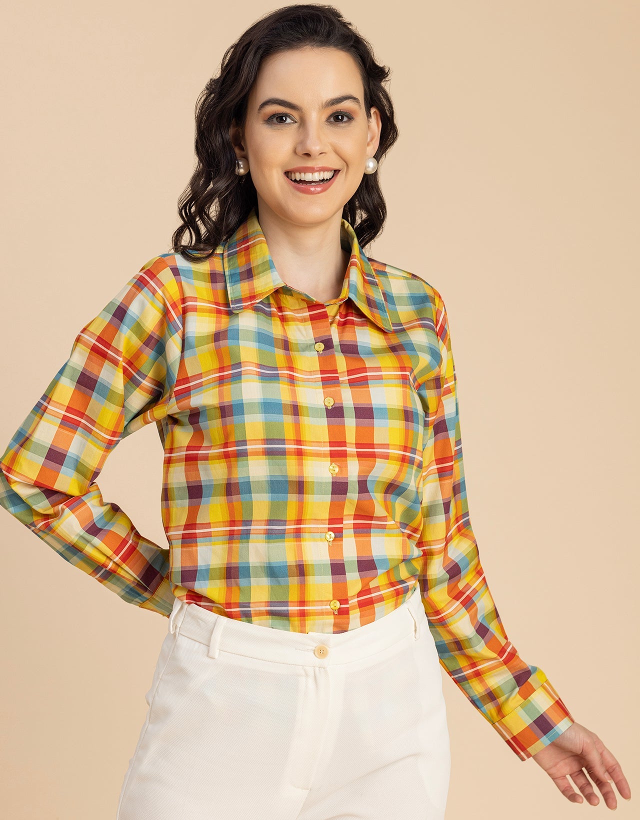 Long Sleeve Spread Collar Cotton Shirt