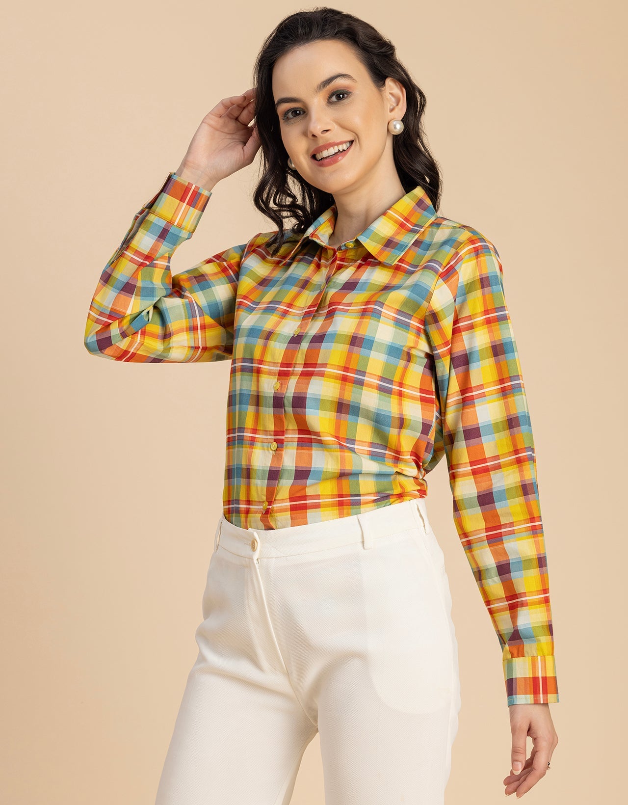 Long Sleeve Spread Collar Cotton Shirt