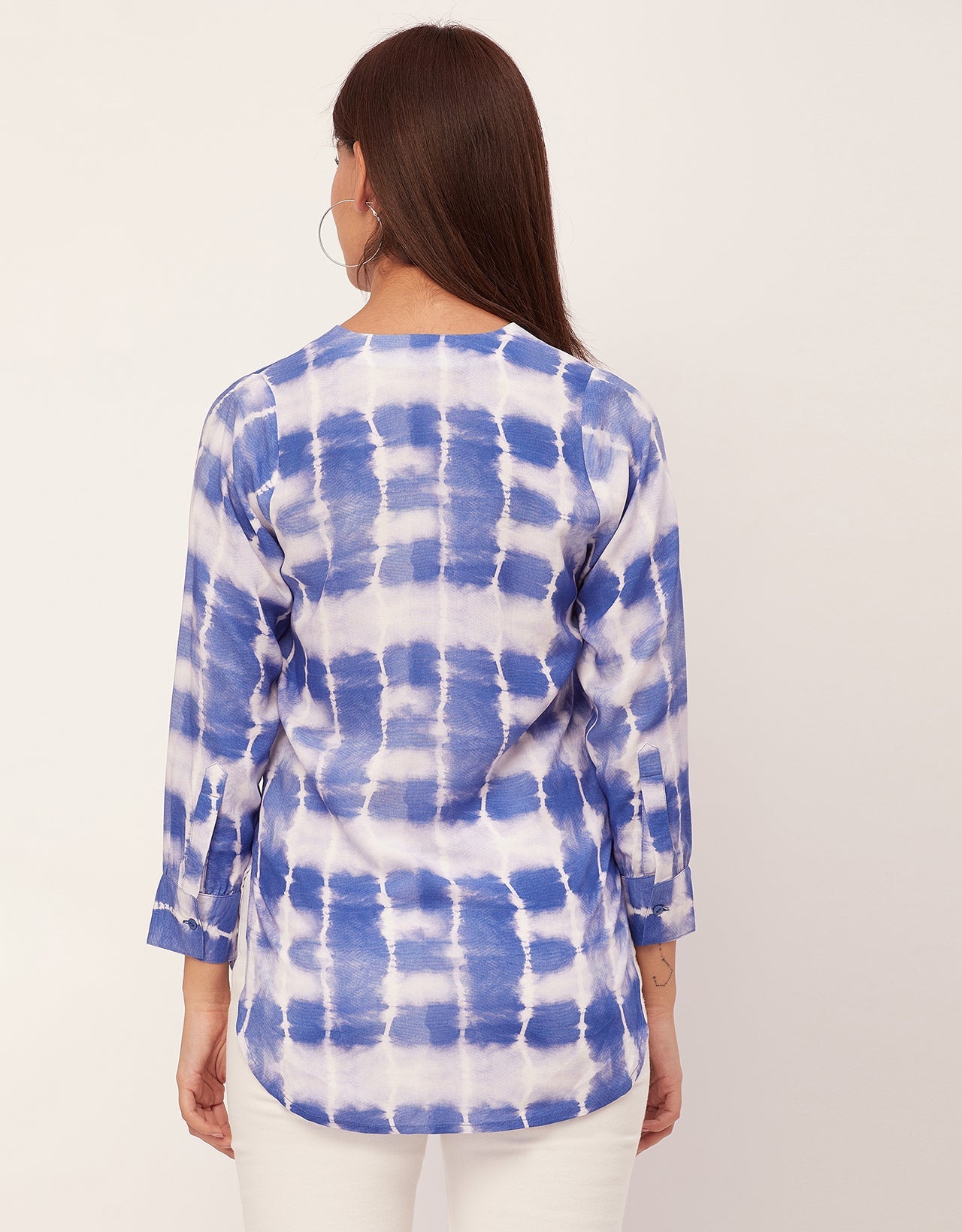 V Neck Long Sleeve Printed Rayon Shirt