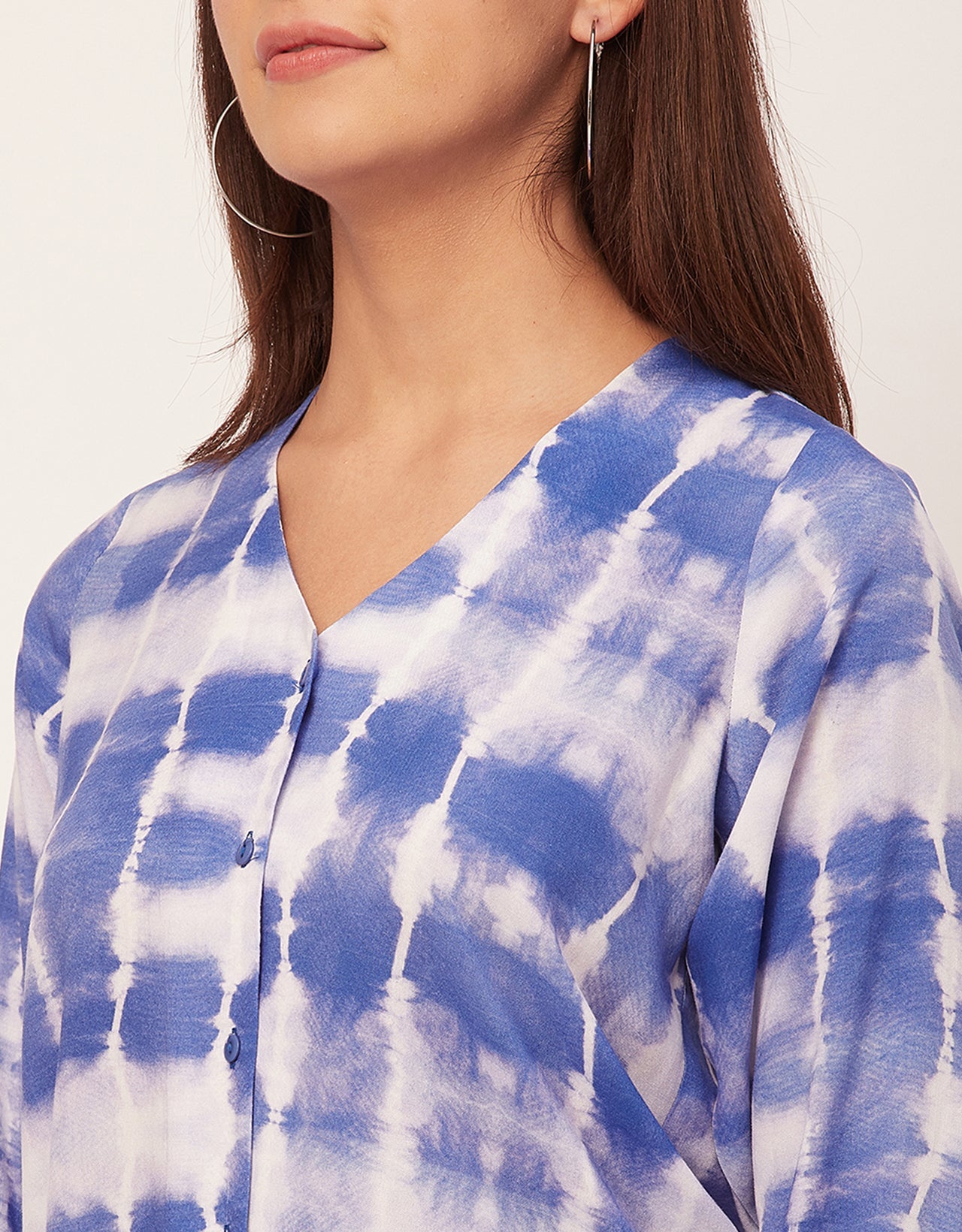 V Neck Long Sleeve Printed Rayon Shirt