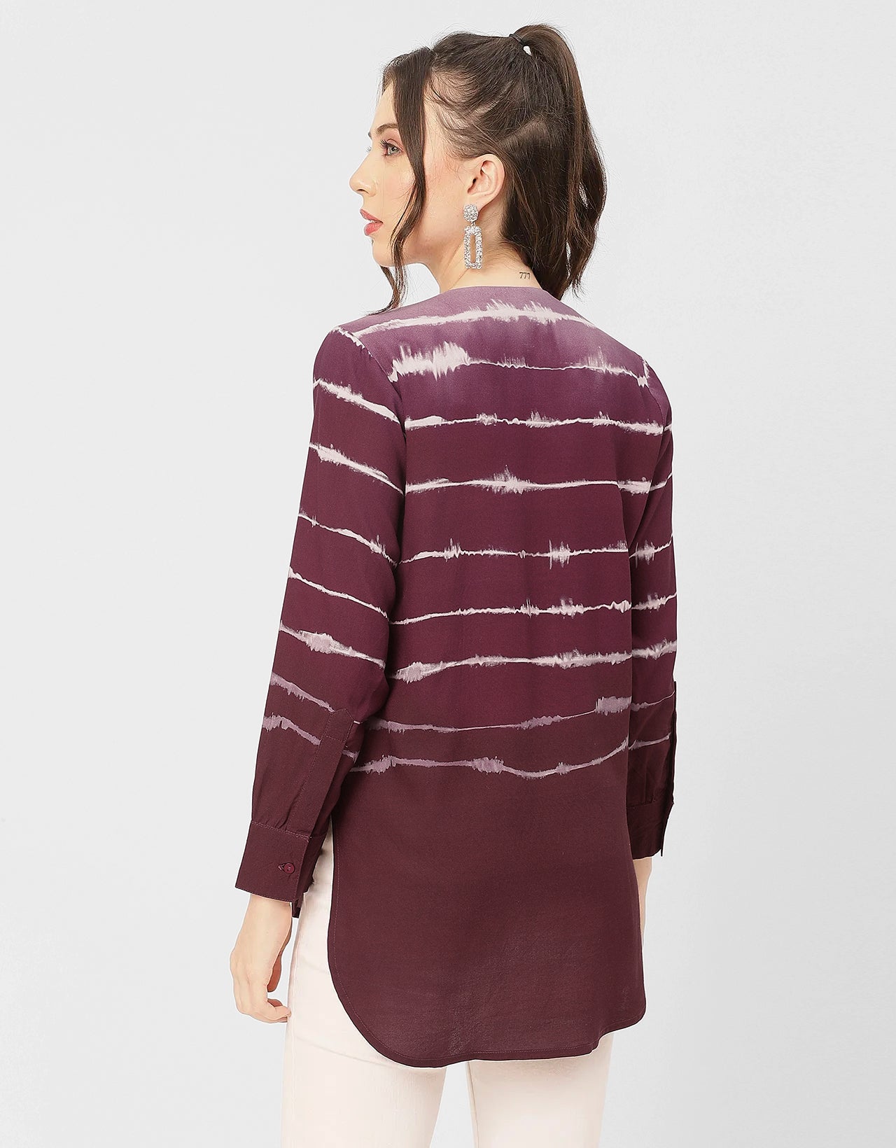 V Neck Long Sleeve Printed Rayon Shirt