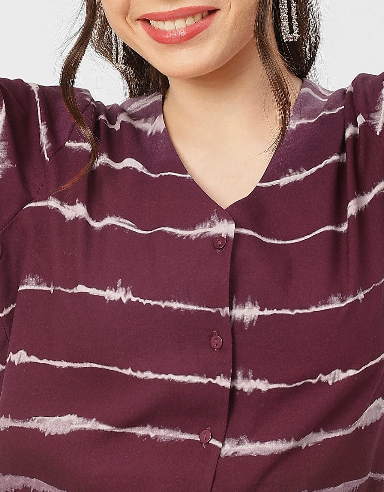 V Neck Long Sleeve Printed Rayon Shirt