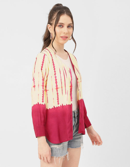 V Neck Long Sleeve Printed Rayon Shirt