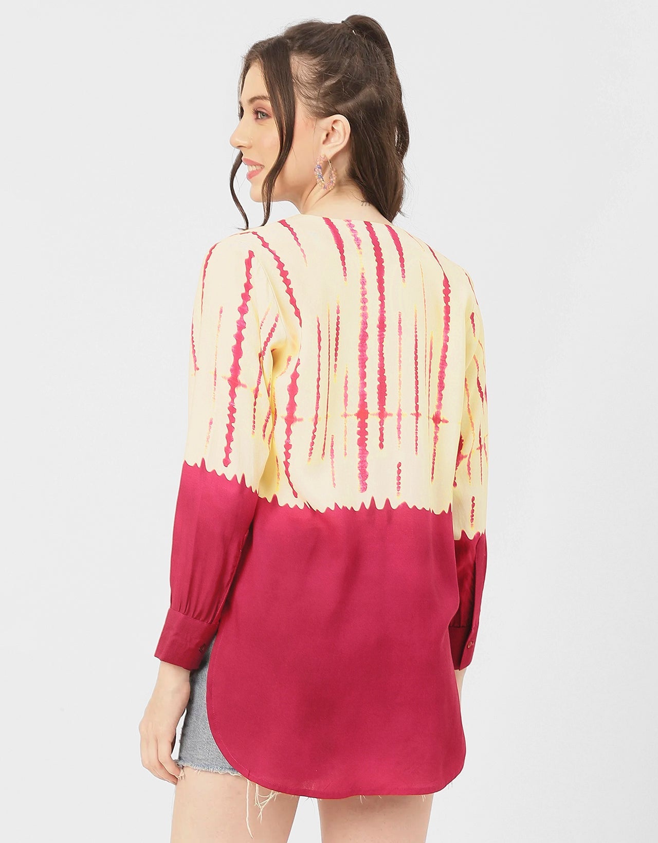 V Neck Long Sleeve Printed Rayon Shirt