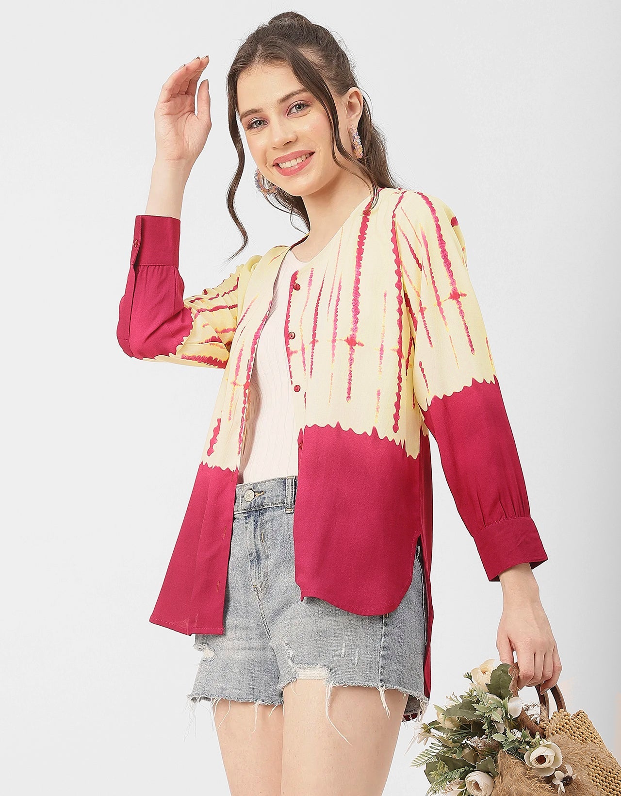V Neck Long Sleeve Printed Rayon Shirt
