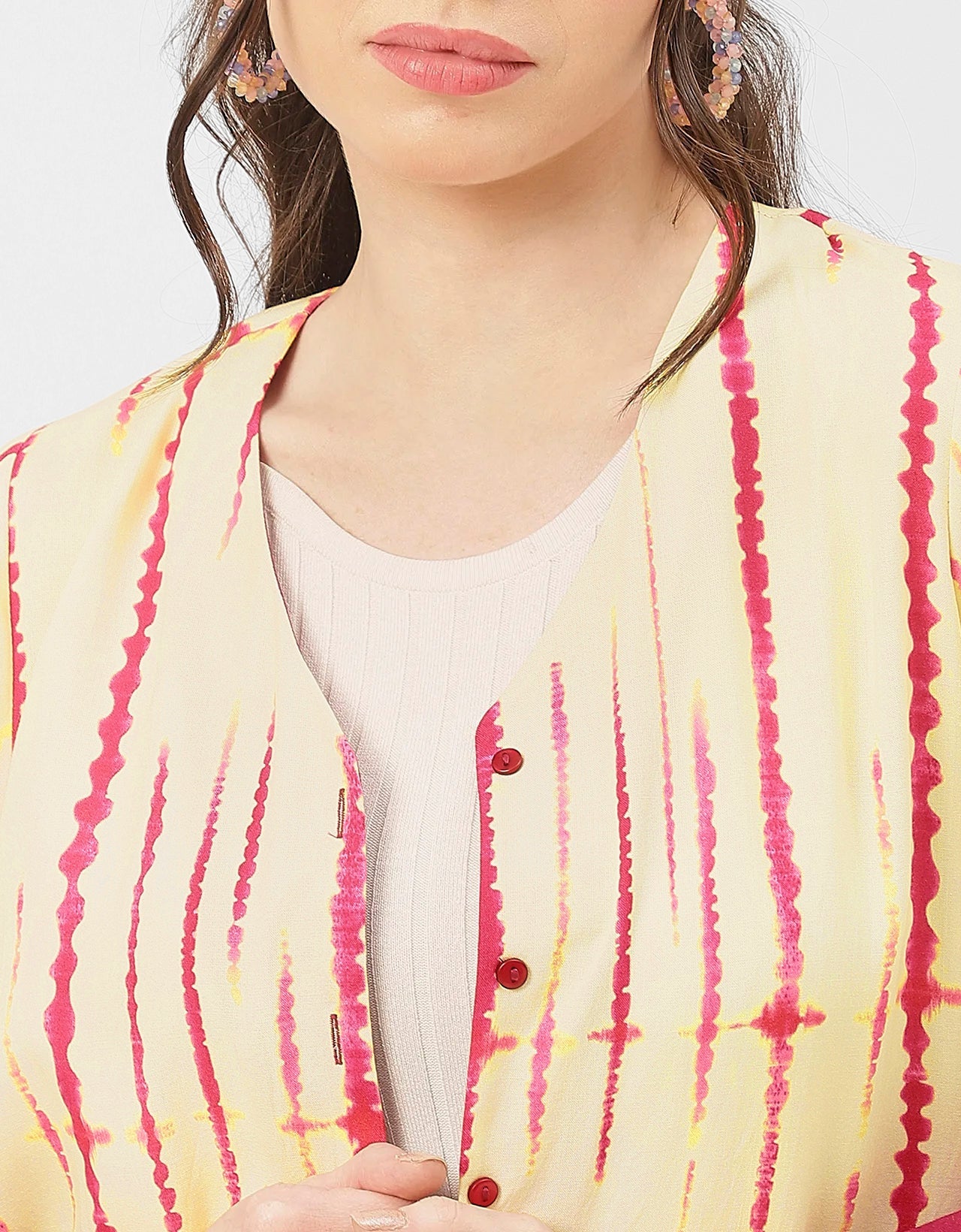 V Neck Long Sleeve Printed Rayon Shirt