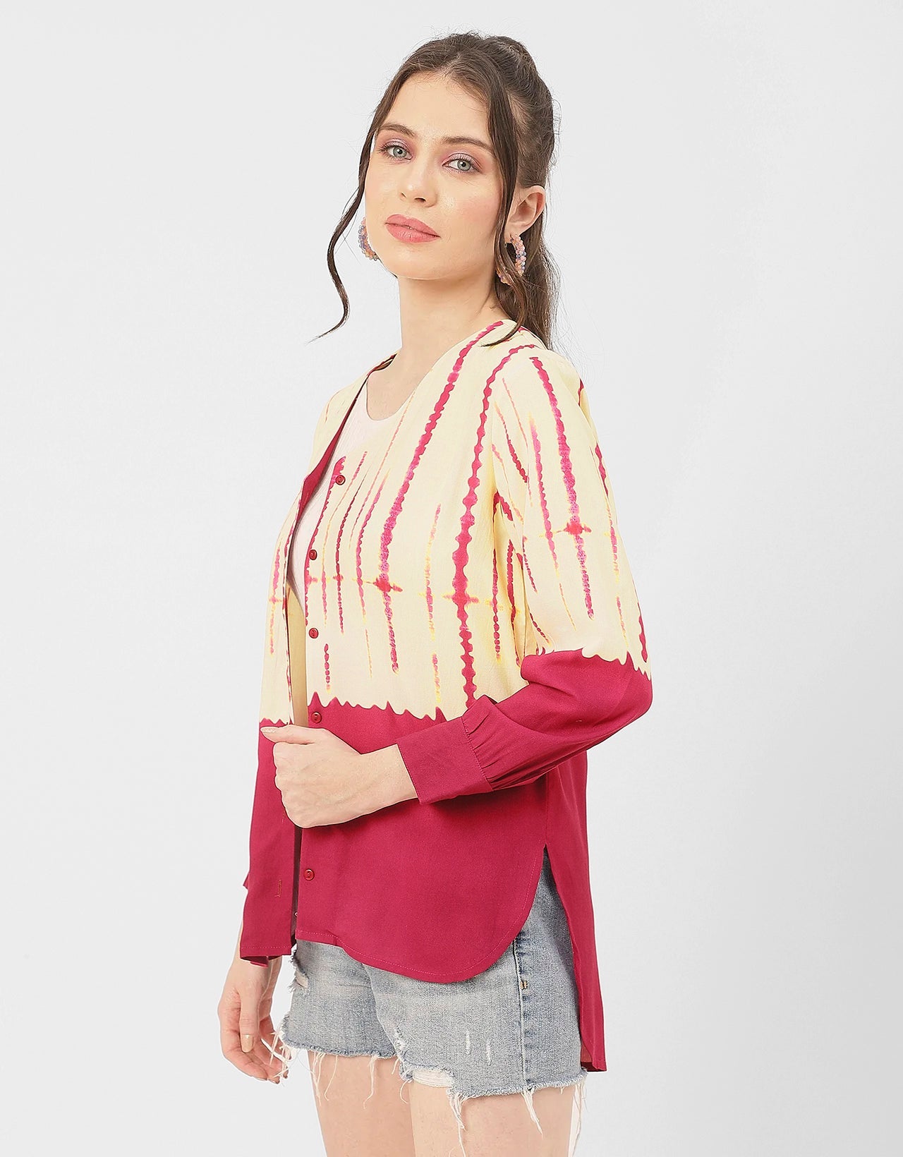 V Neck Long Sleeve Printed Rayon Shirt