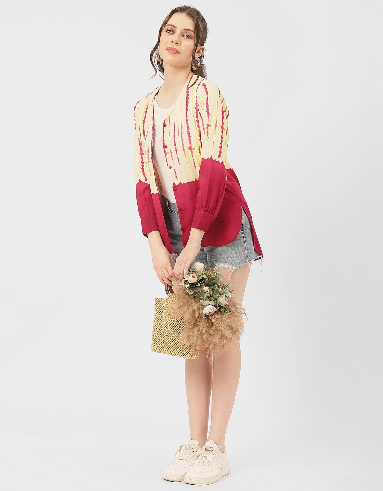 V Neck Long Sleeve Printed Rayon Shirt