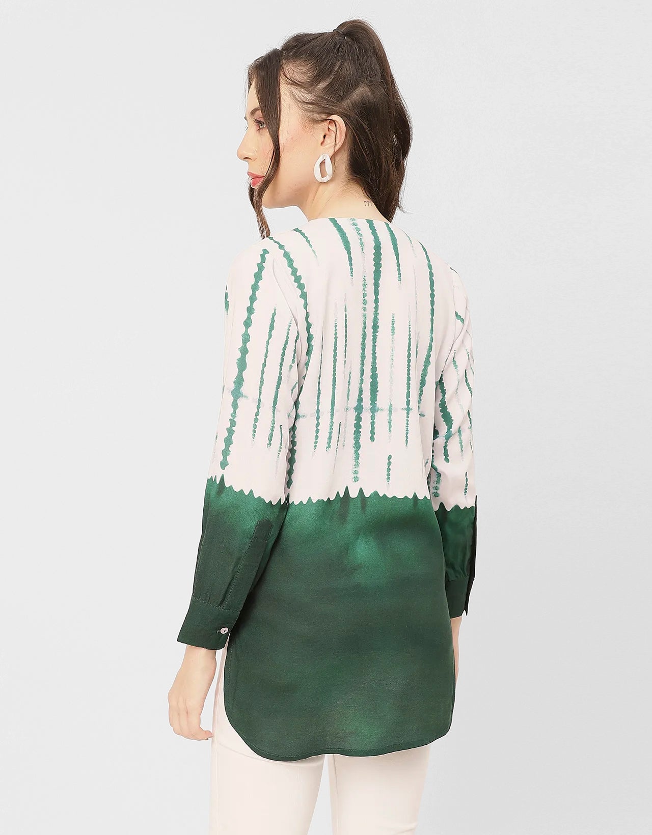 V Neck Long Sleeve Printed Rayon Shirt
