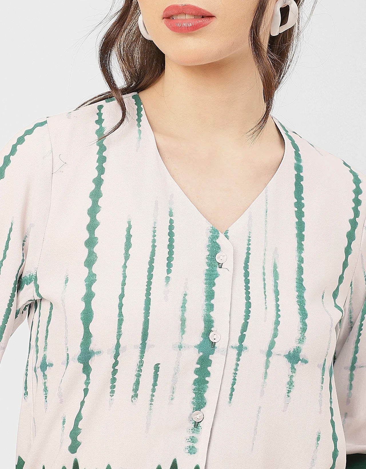 V Neck Long Sleeve Printed Rayon Shirt