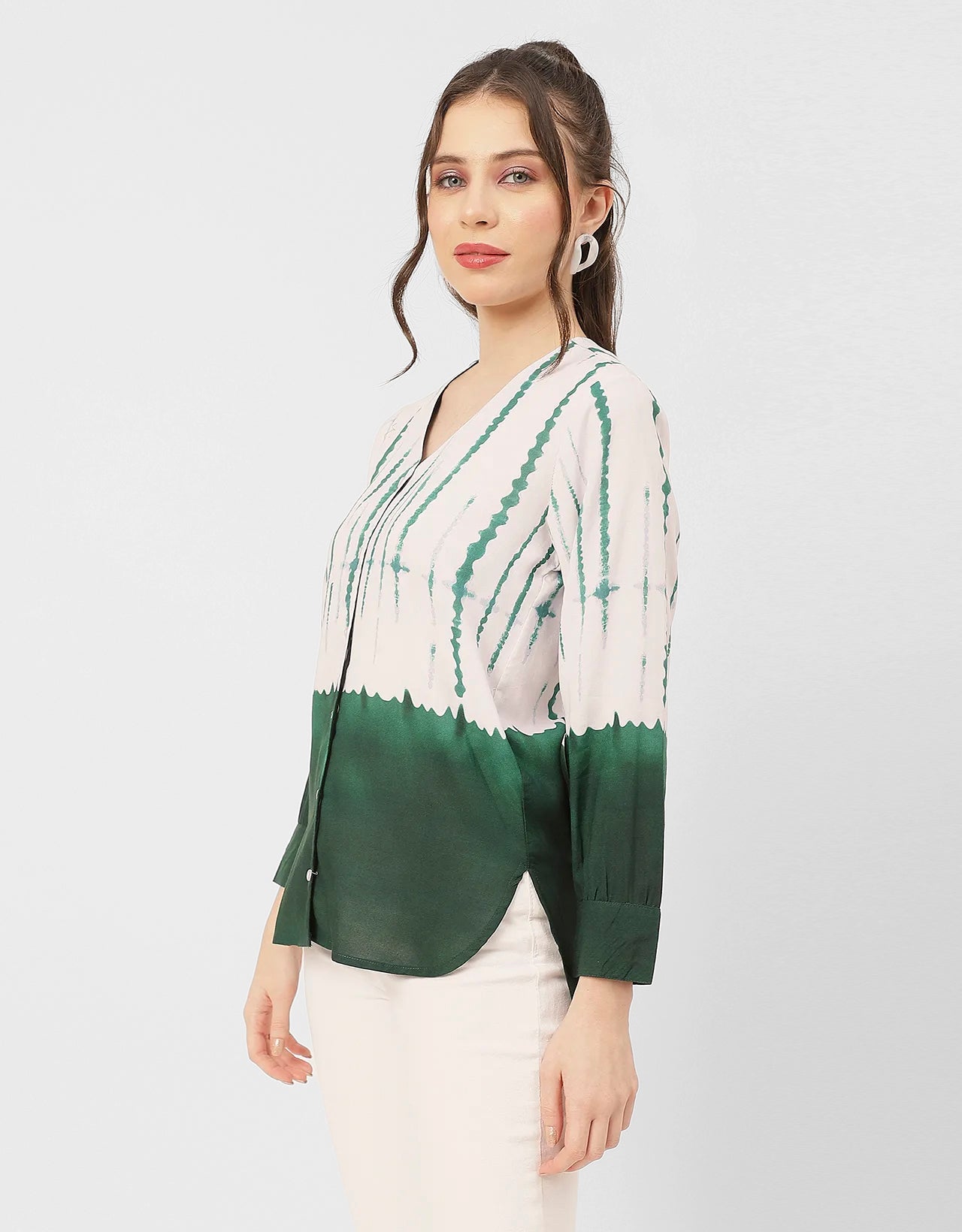 V Neck Long Sleeve Printed Rayon Shirt
