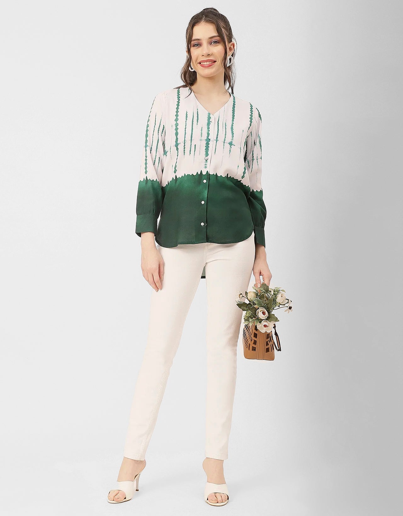 V Neck Long Sleeve Printed Rayon Shirt