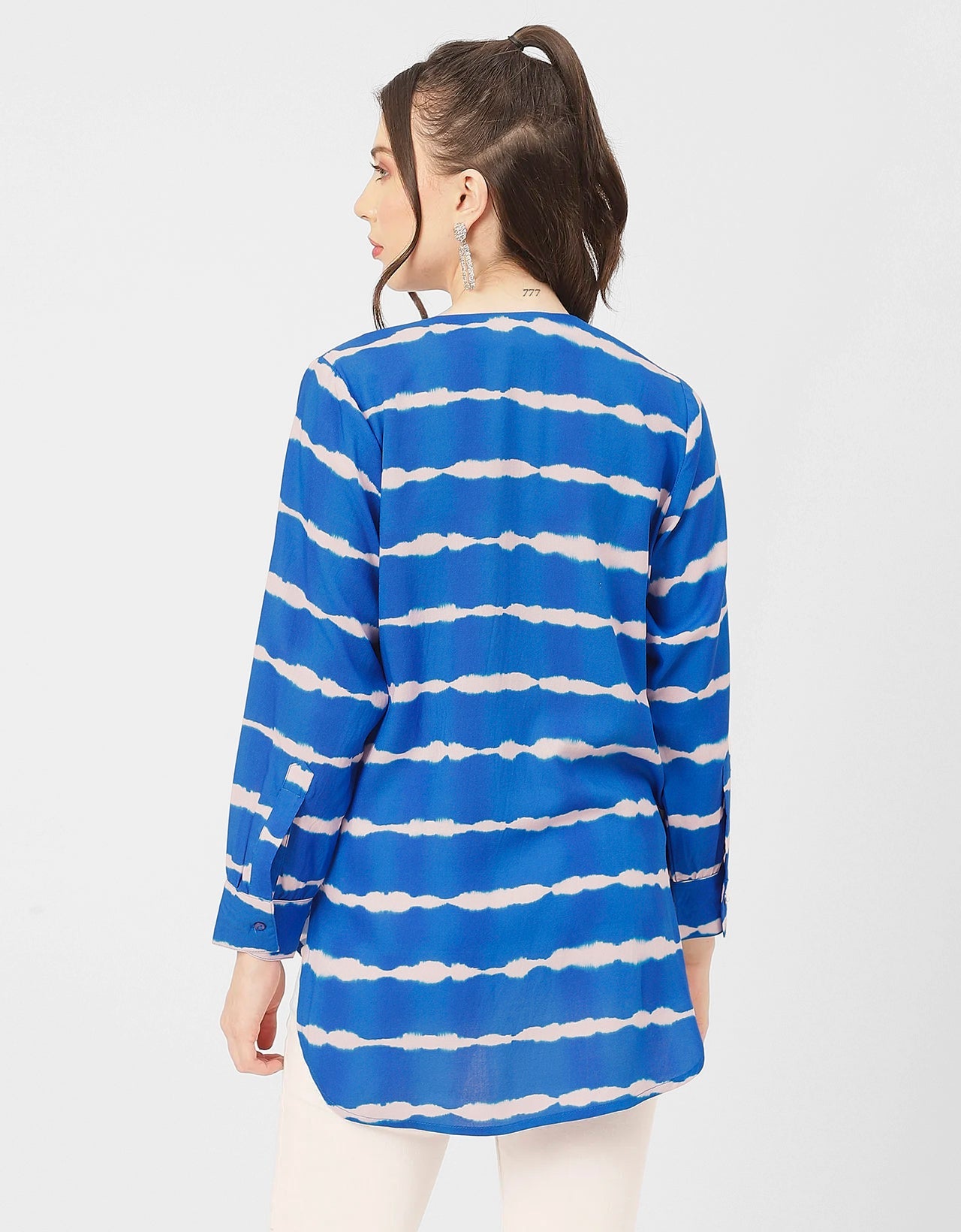 V Neck Long Sleeve Printed Rayon Shirt