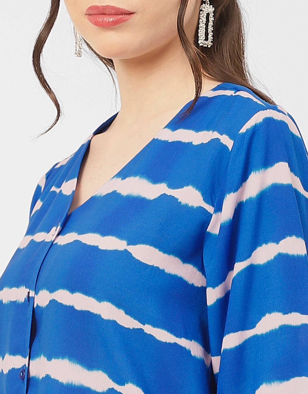 V Neck Long Sleeve Printed Rayon Shirt