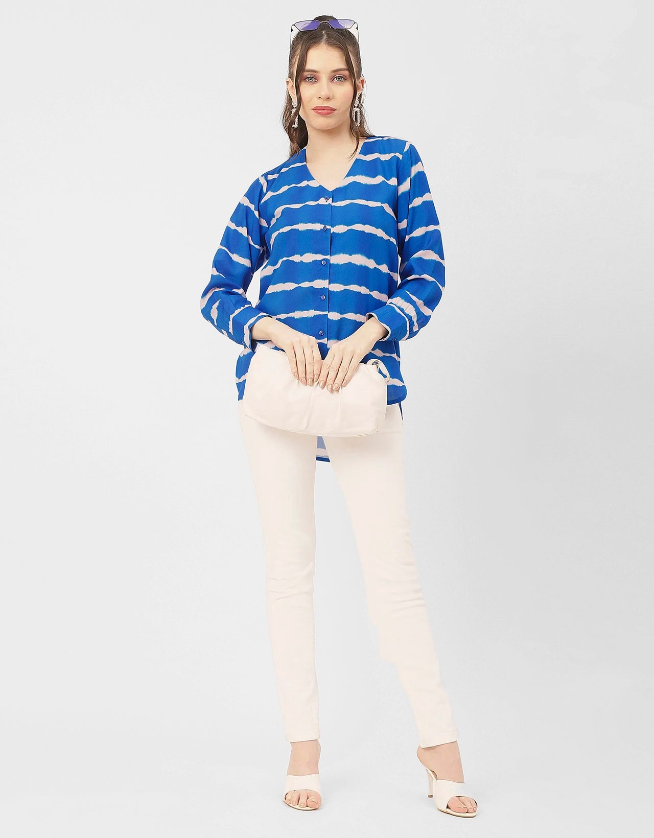 V Neck Long Sleeve Printed Rayon Shirt
