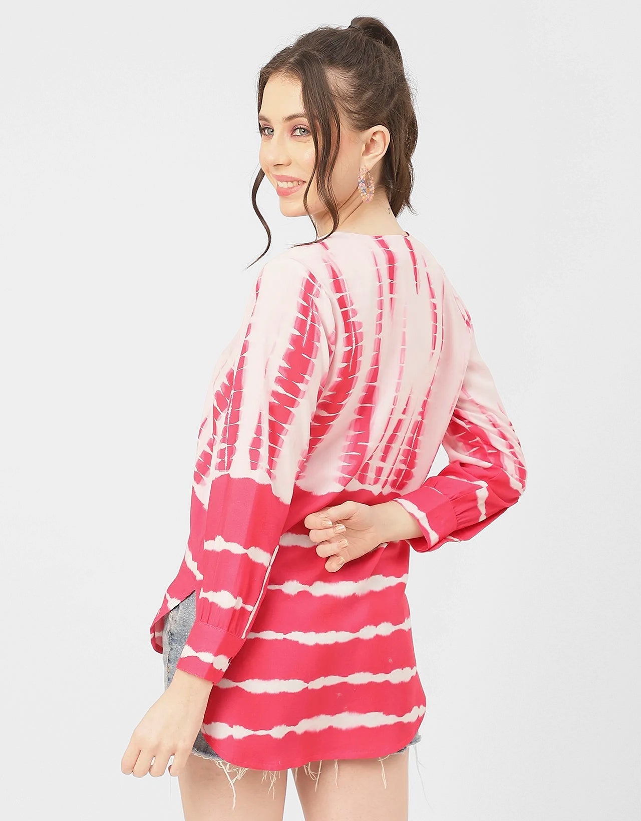 V Neck Long Sleeve Printed Rayon Shirt