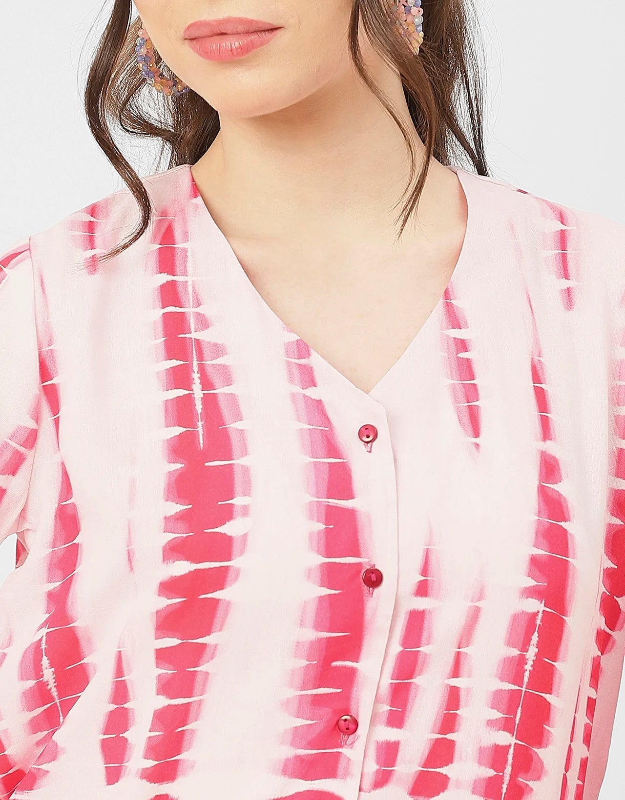 V Neck Long Sleeve Printed Rayon Shirt