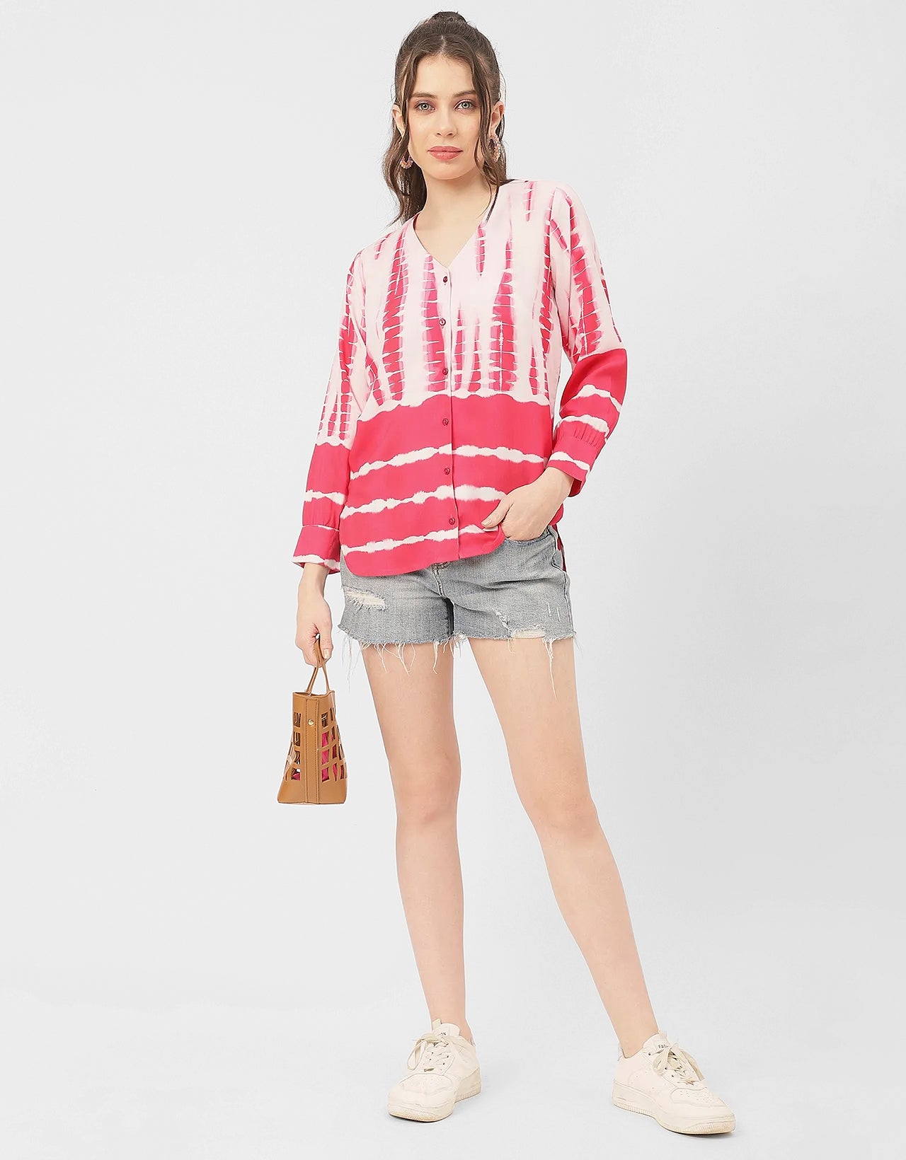 V Neck Long Sleeve Printed Rayon Shirt