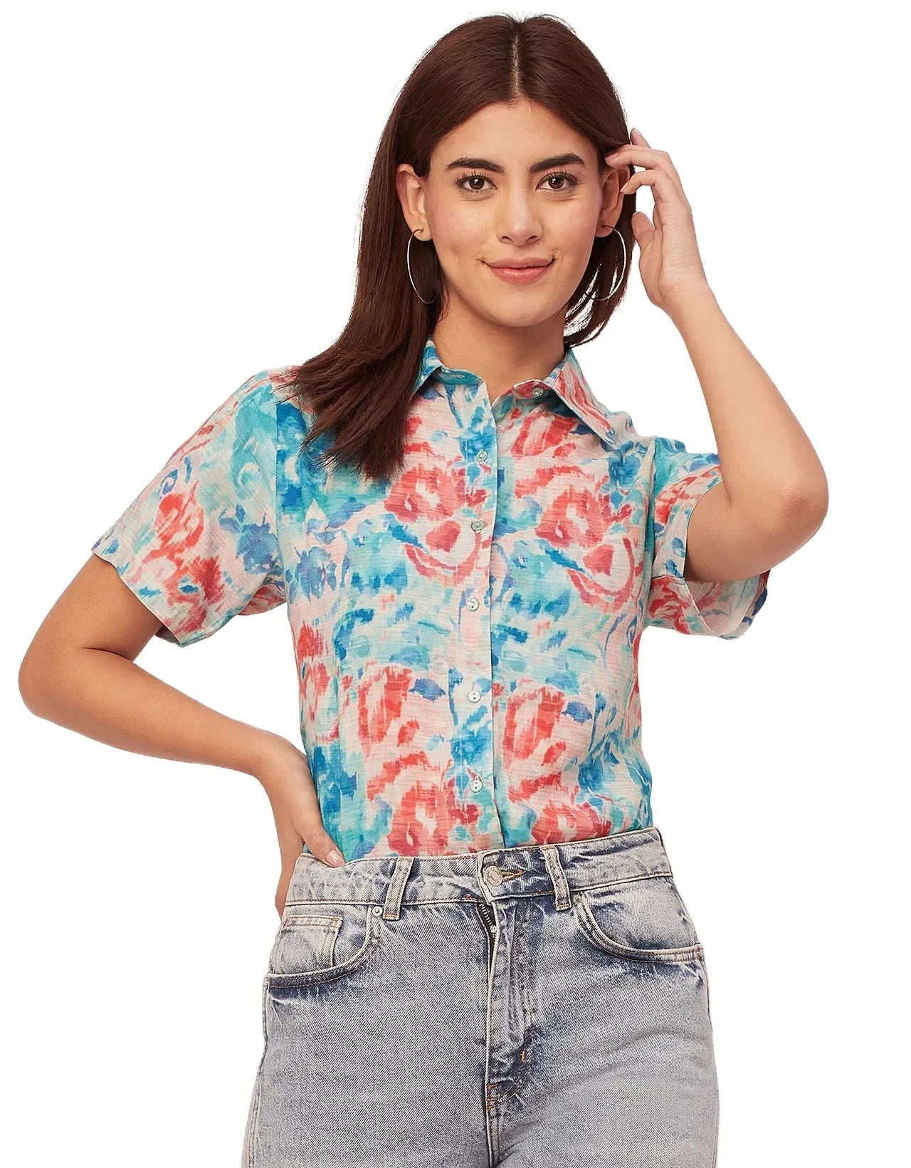 Short Sleeve Shirt Collar Printed Rayon Shirt