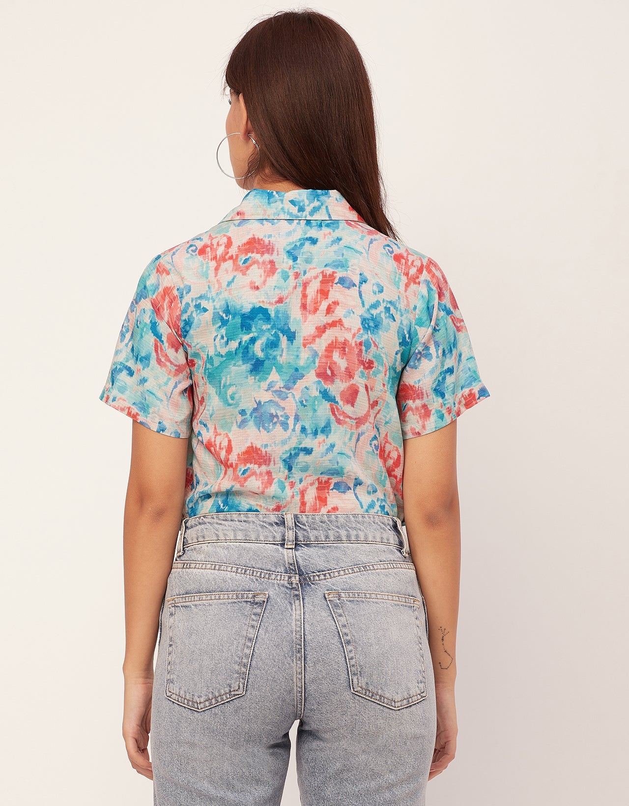 Short Sleeve Shirt Collar Printed Rayon Shirt