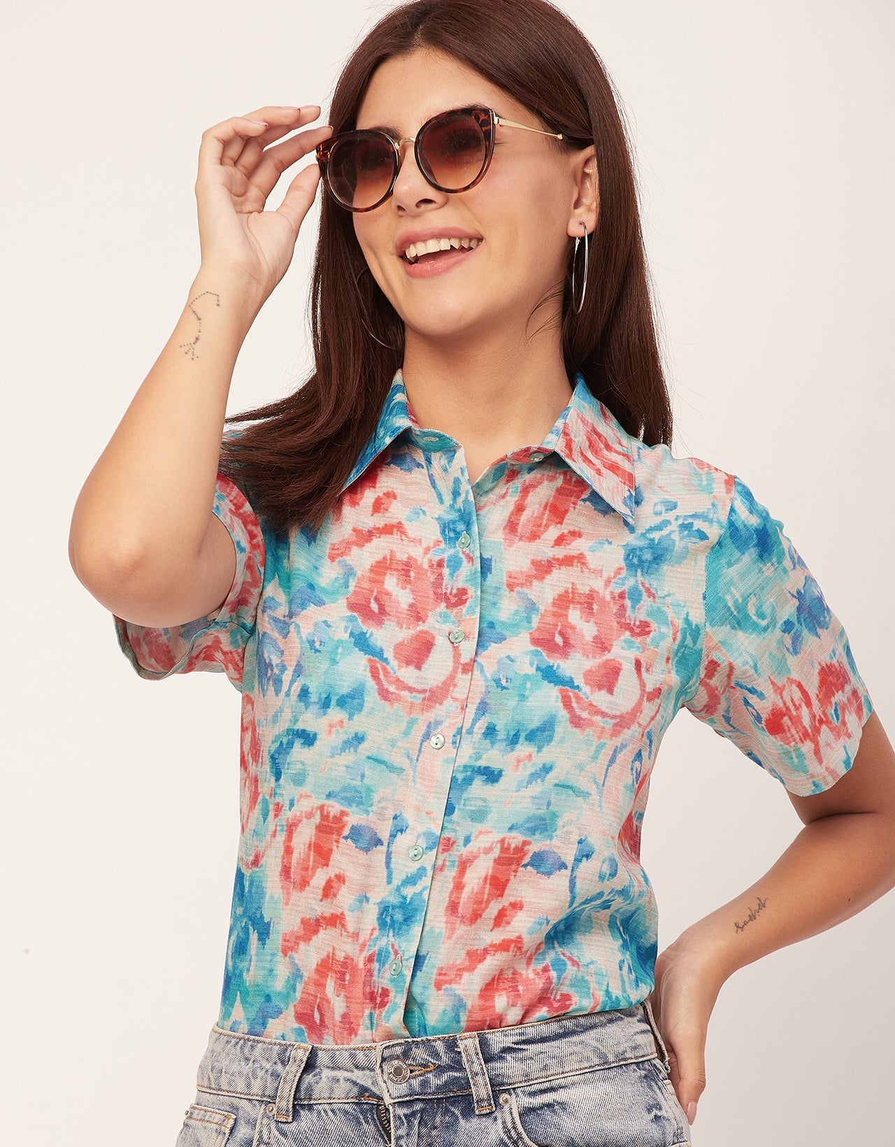 Short Sleeve Shirt Collar Printed Rayon Shirt