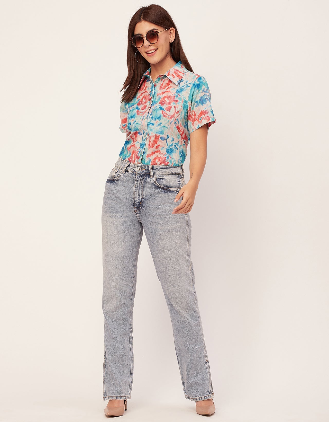 Short Sleeve Shirt Collar Printed Rayon Shirt