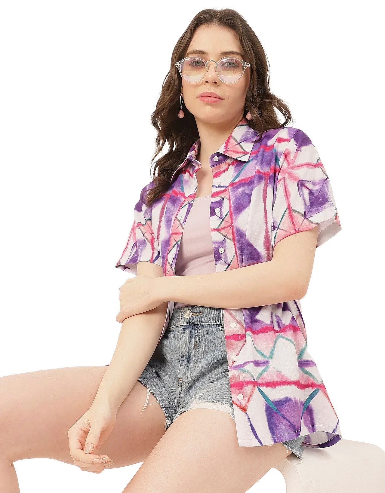 Short Sleeve Shirt Collar Printed Rayon Shirt