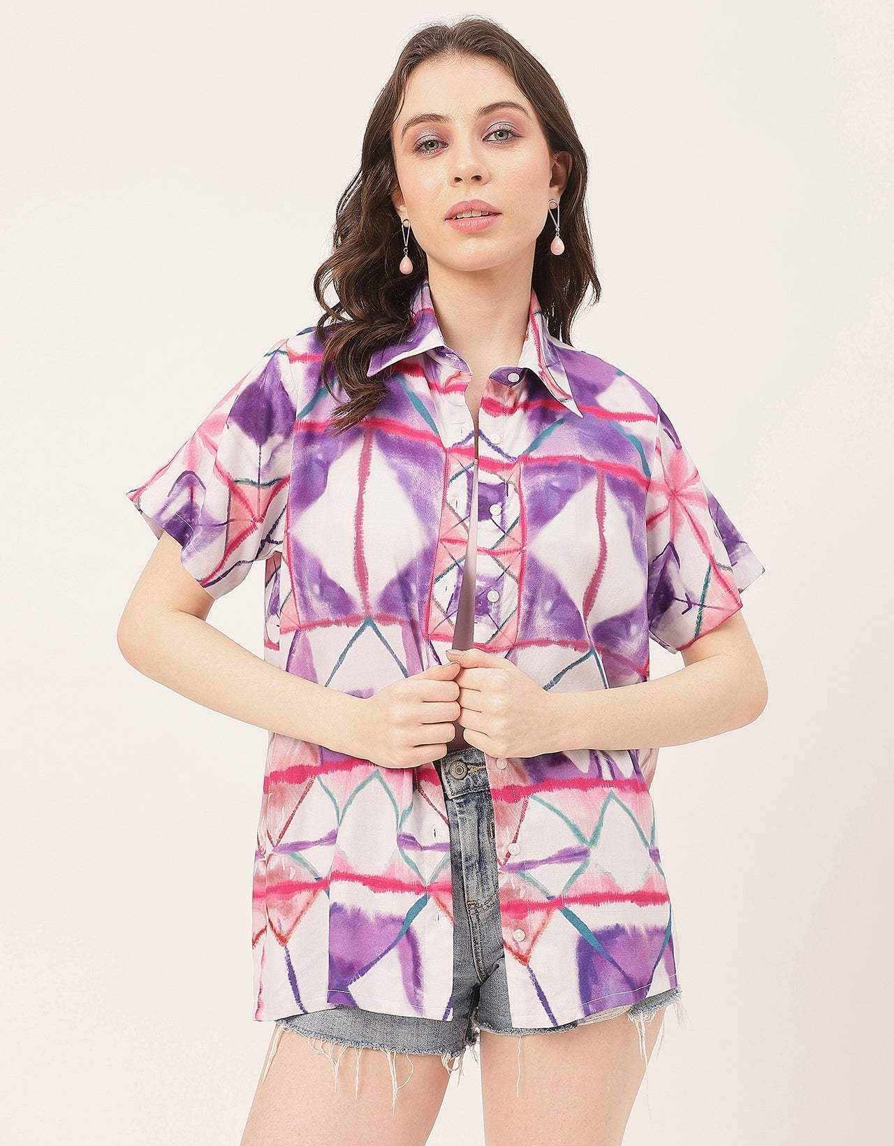 Short Sleeve Shirt Collar Printed Rayon Shirt