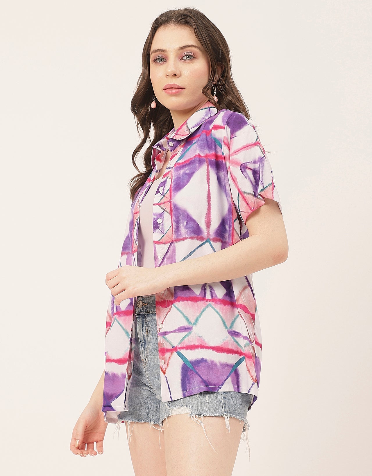 Short Sleeve Shirt Collar Printed Rayon Shirt