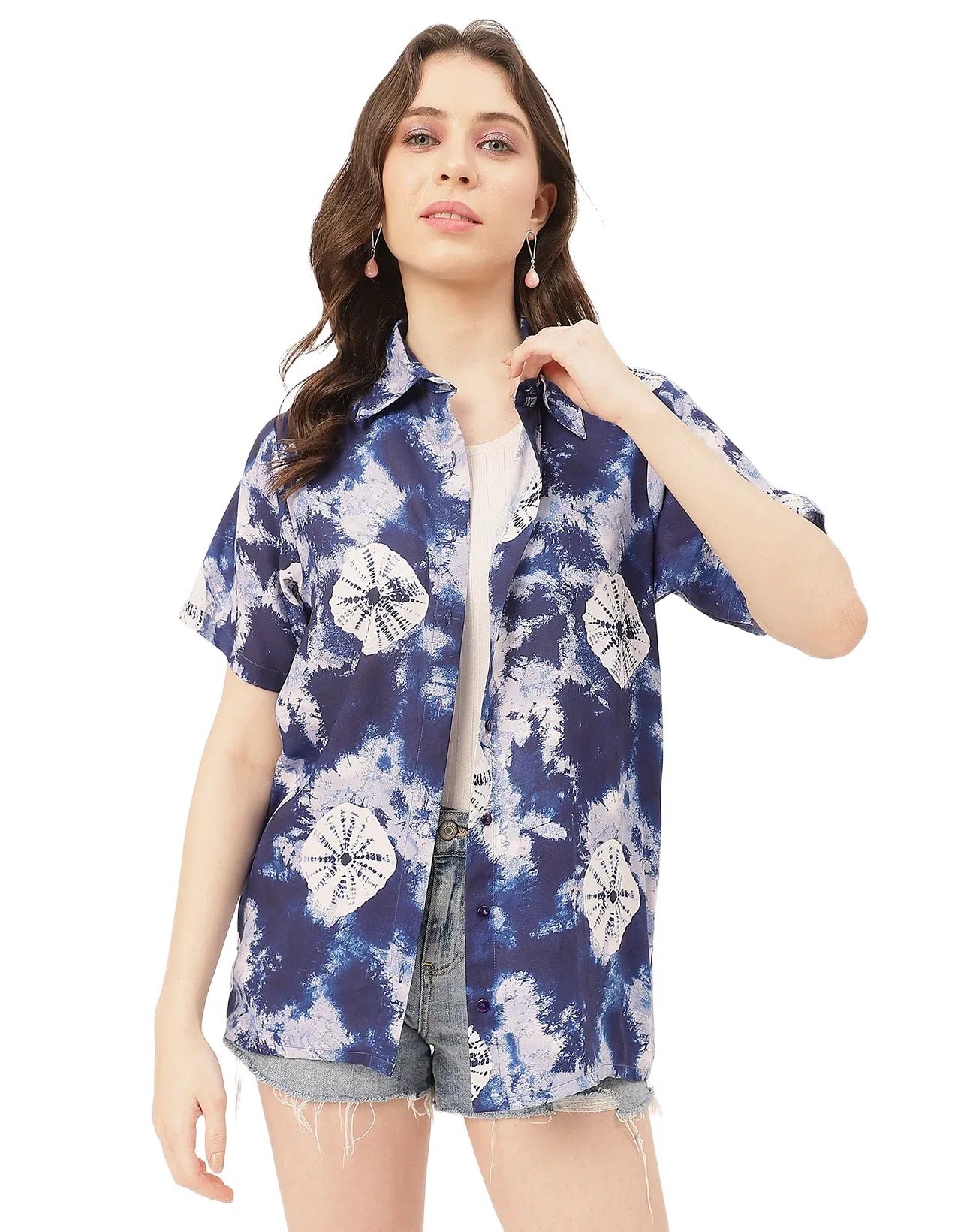 Short Sleeve Shirt Collar Printed Rayon Shirt