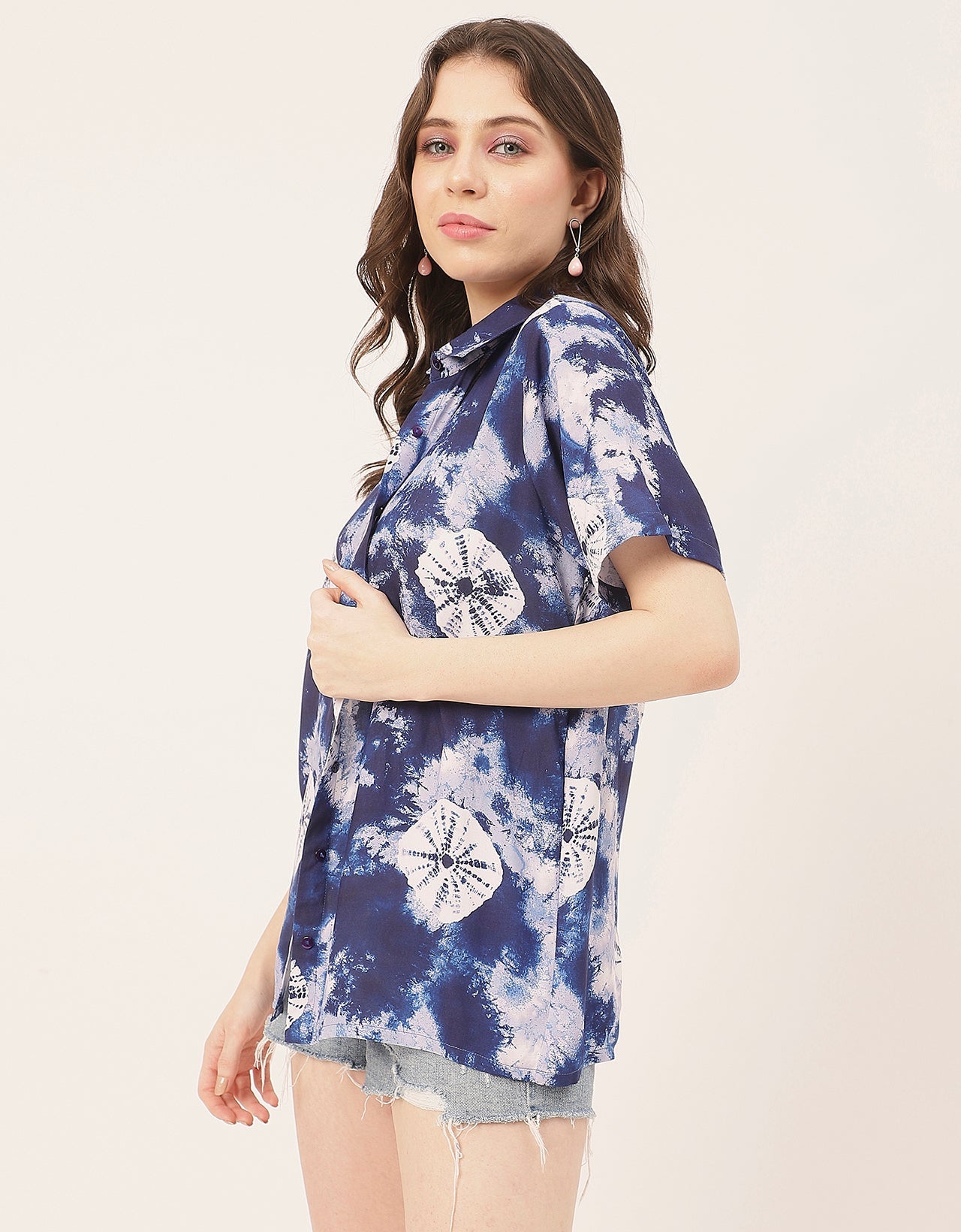 Short Sleeve Shirt Collar Printed Rayon Shirt