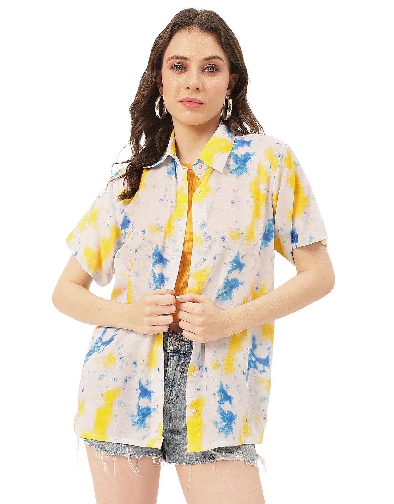 Short Sleeve Shirt Collar Printed Rayon Shirt