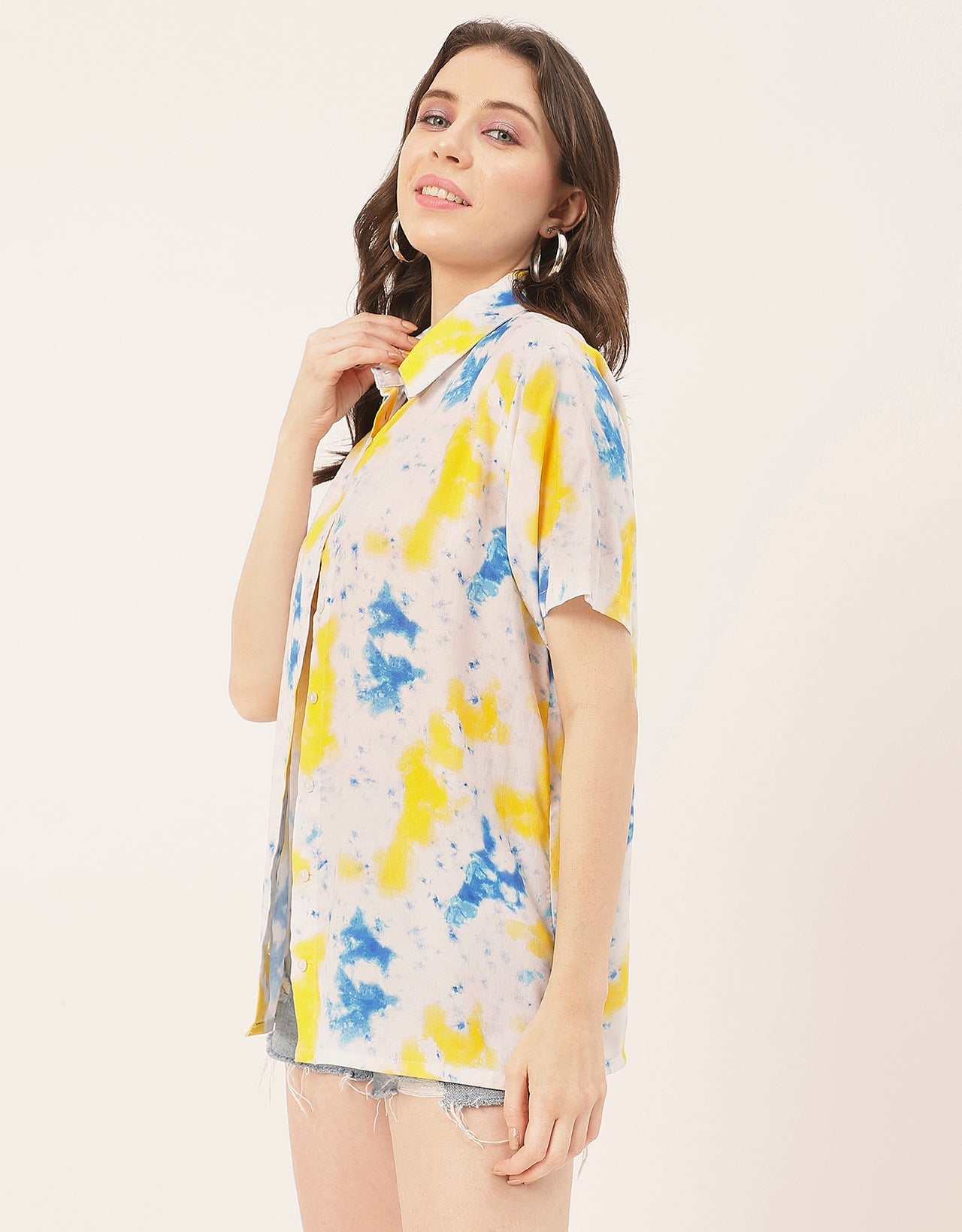 Short Sleeve Shirt Collar Printed Rayon Shirt