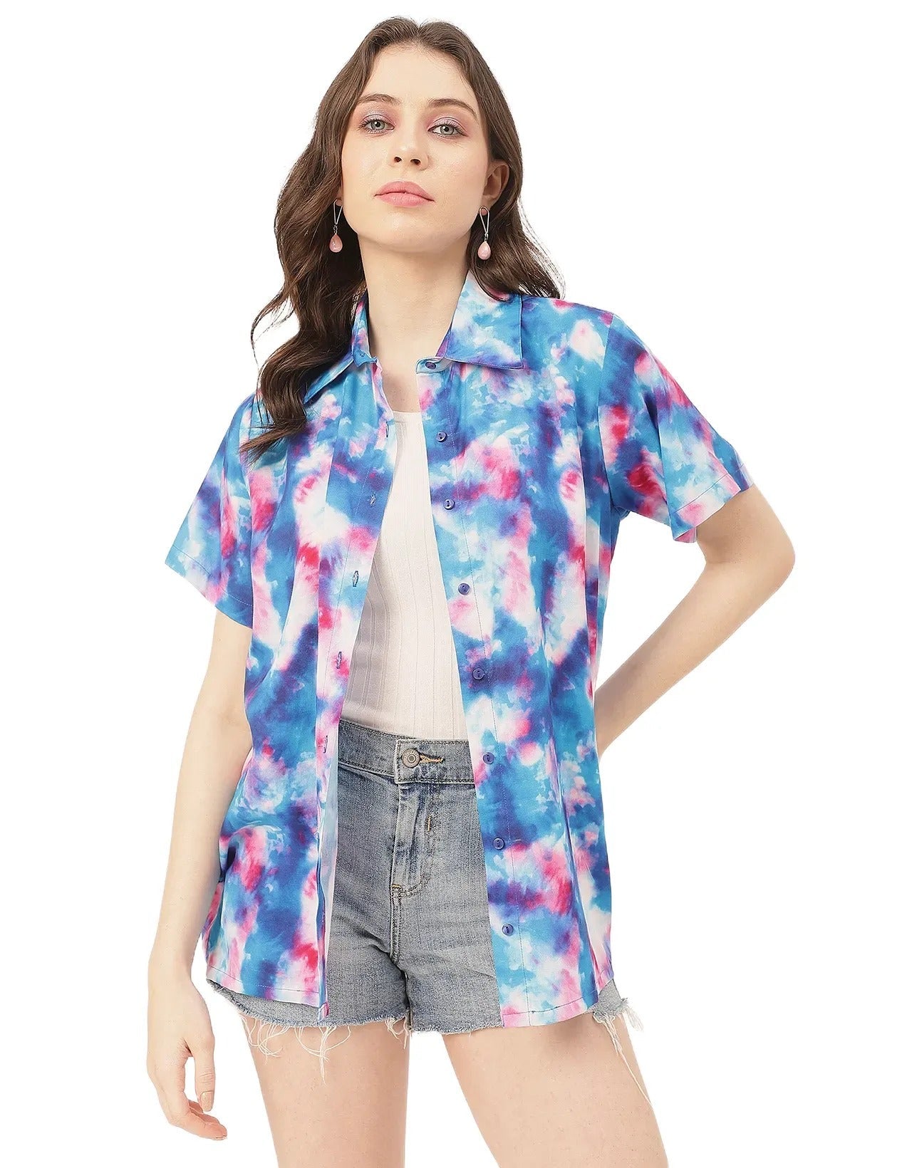 Short Sleeve Shirt Collar Printed Rayon Shirt