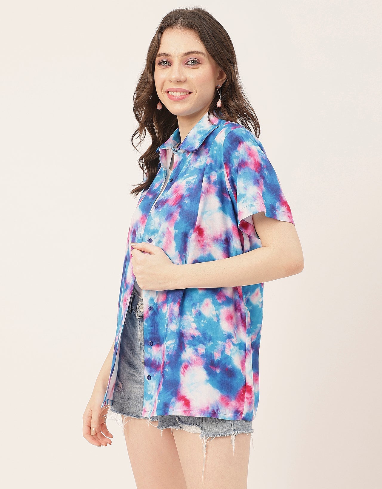 Short Sleeve Shirt Collar Printed Rayon Shirt