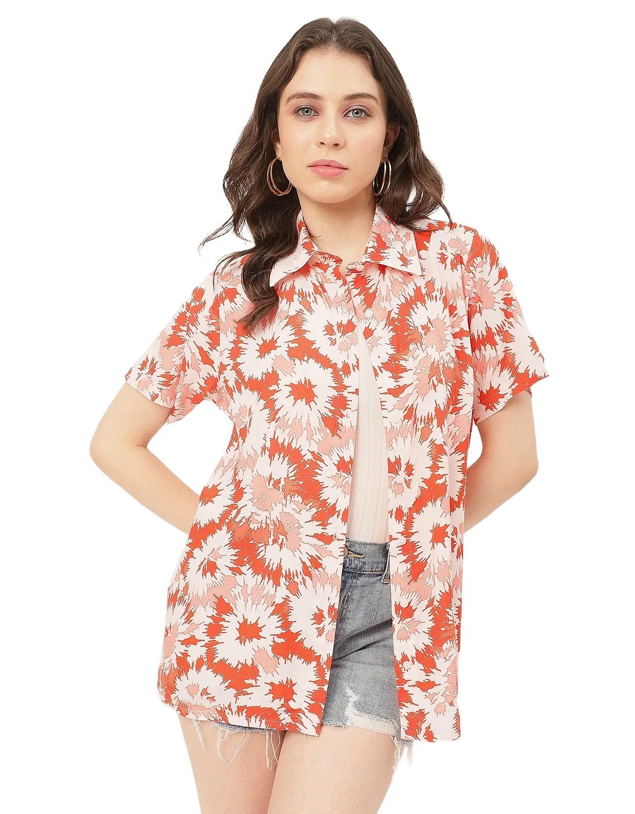 Short Sleeve Shirt Collar Printed Rayon Shirt
