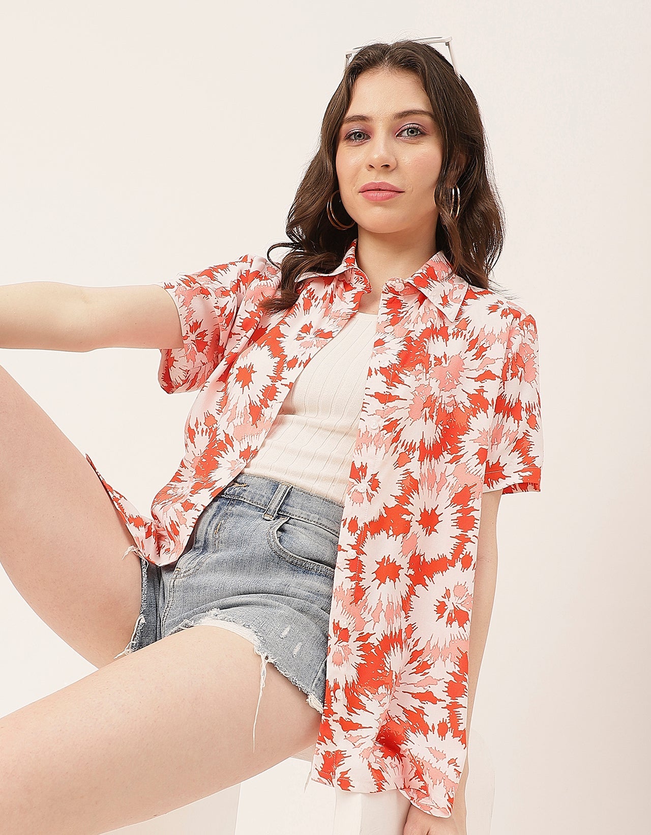 Short Sleeve Shirt Collar Printed Rayon Shirt