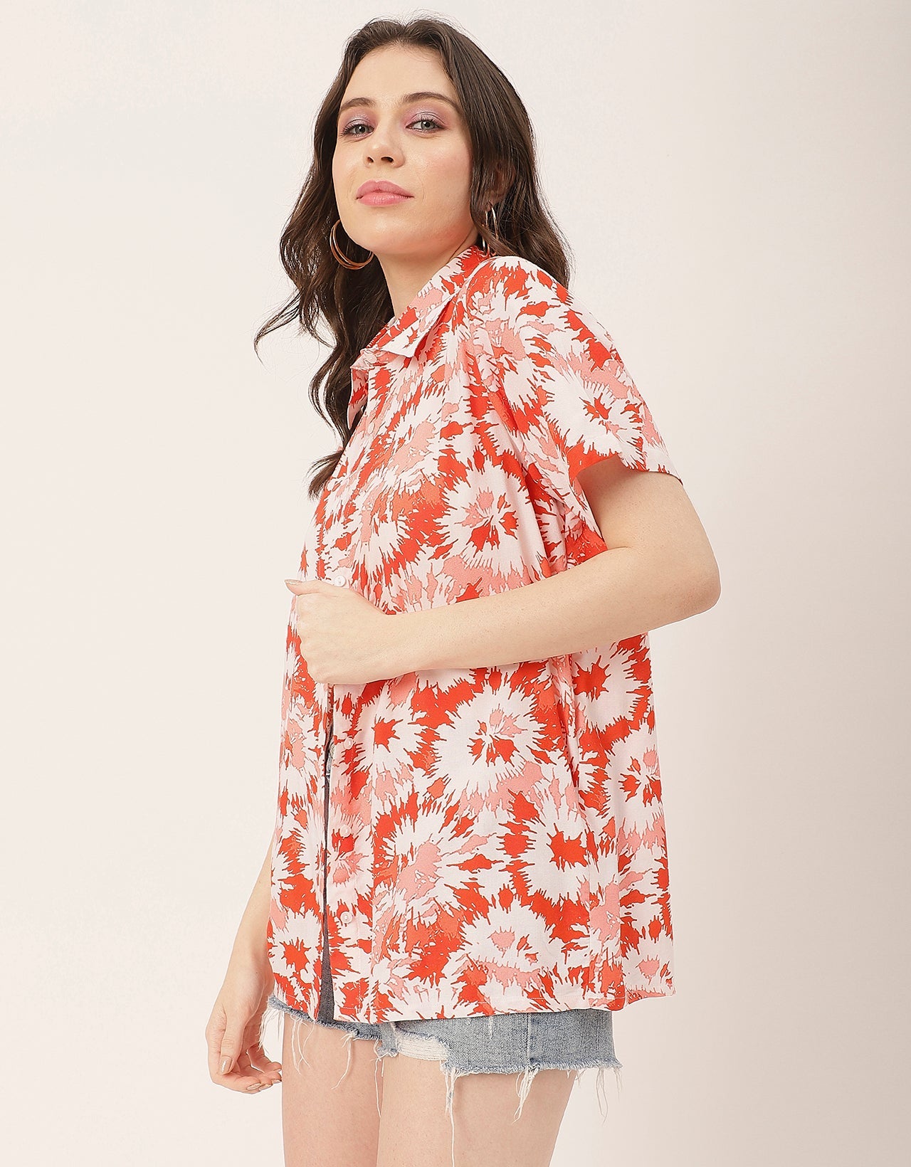Short Sleeve Shirt Collar Printed Rayon Shirt