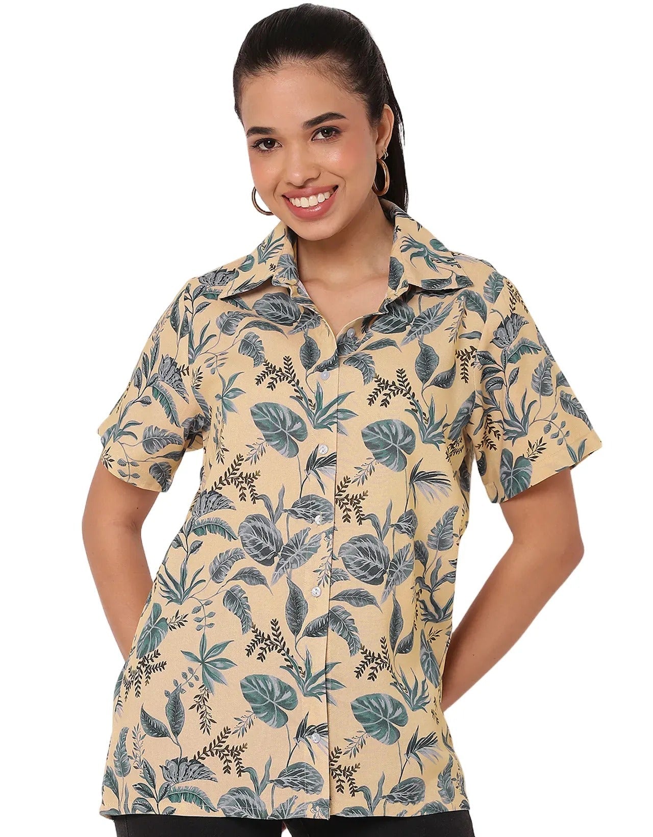 Short Sleeve Collar Printed  Women's Casual Shirt