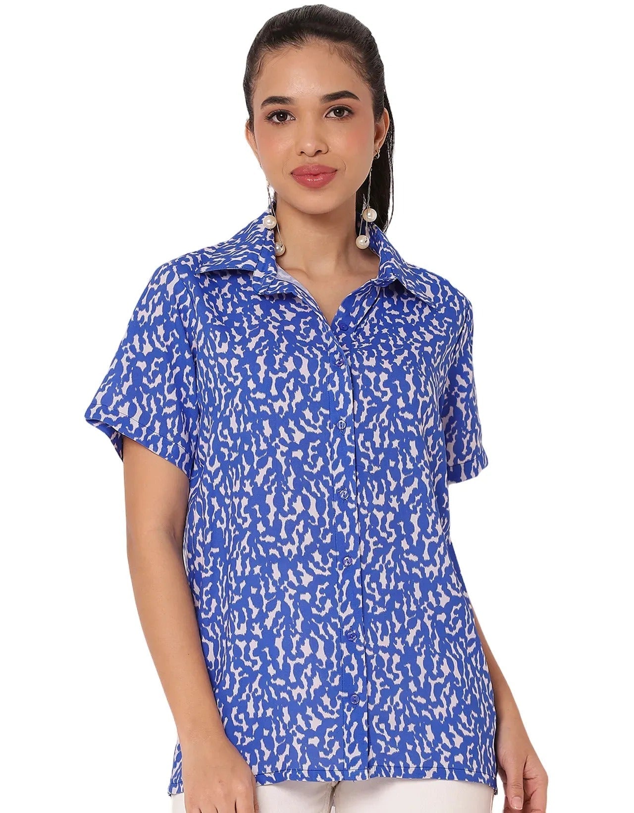 Short Sleeve Collar Printed  Women's Casual Shirt