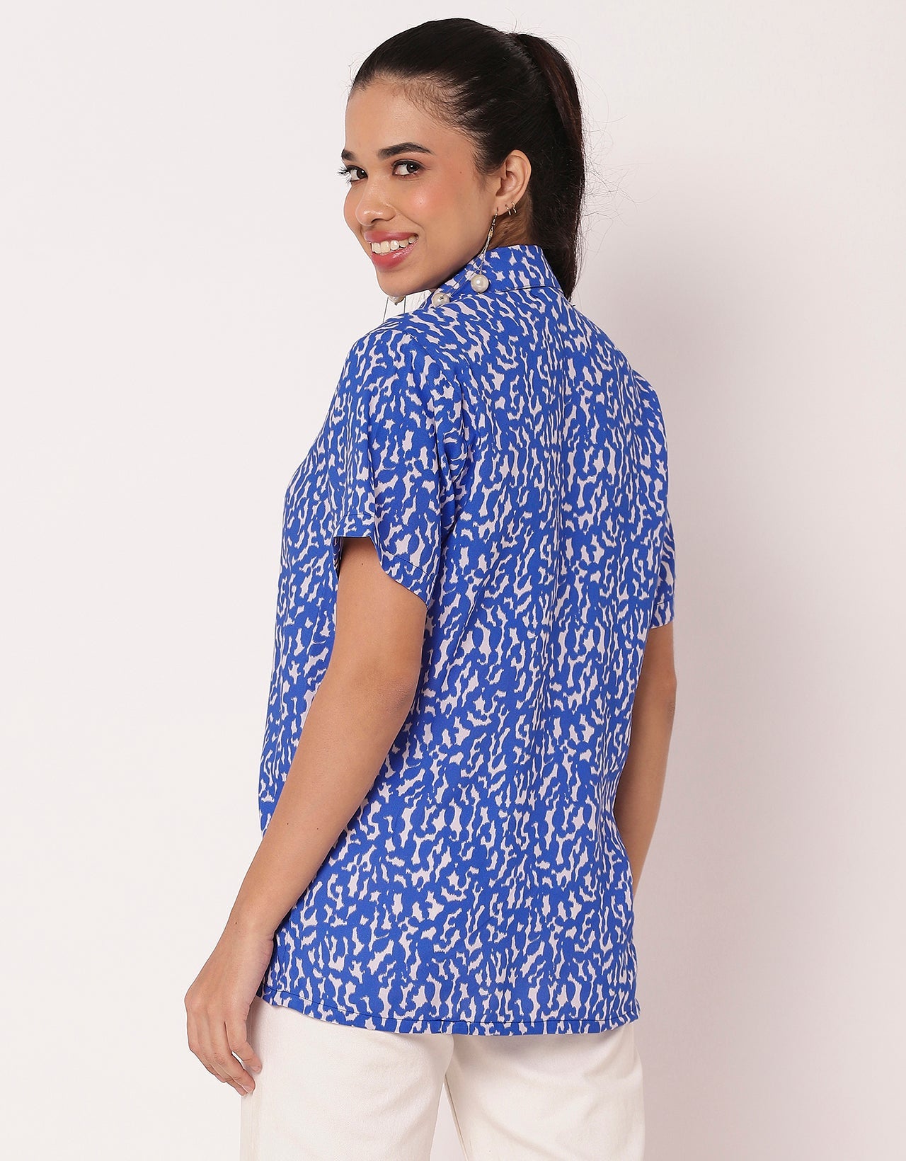 Short Sleeve Collar Printed  Women's Casual Shirt