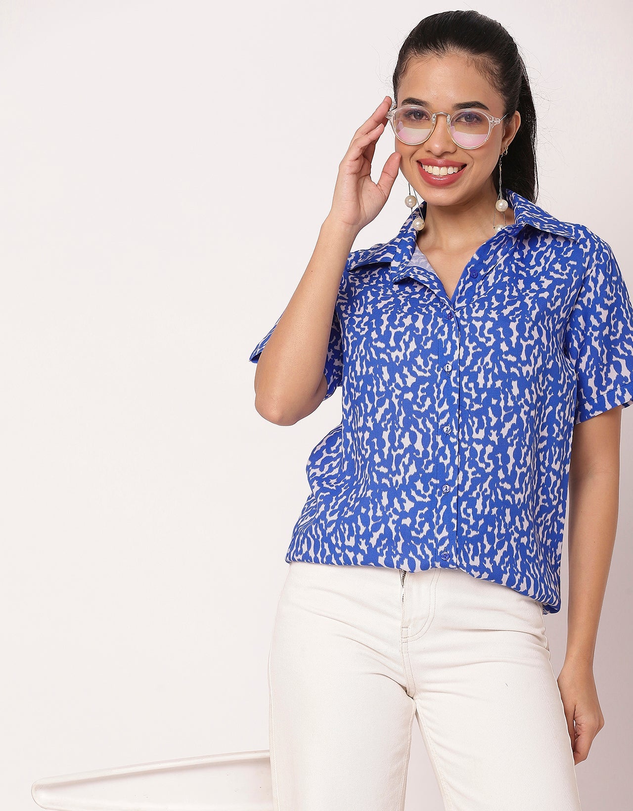 Short Sleeve Collar Printed  Women's Casual Shirt
