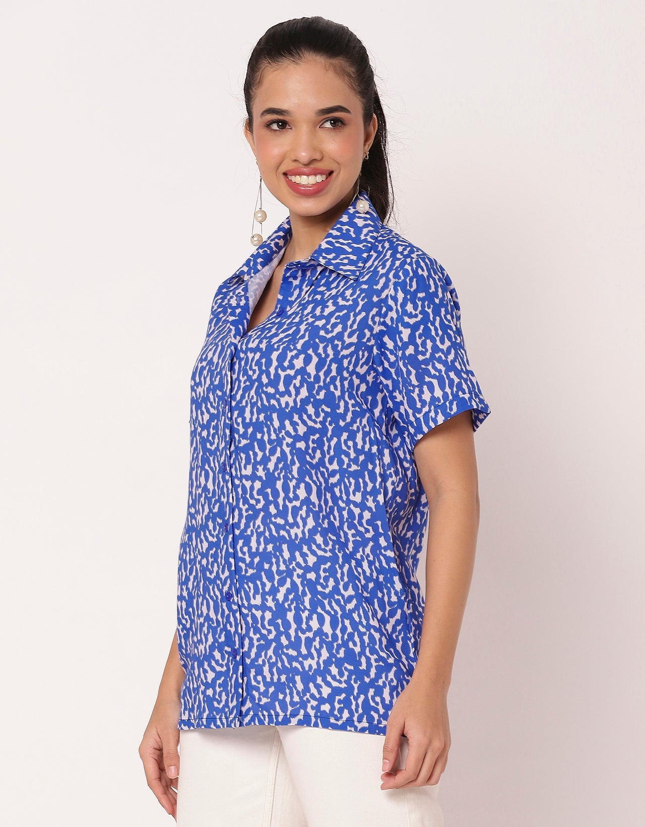 Short Sleeve Collar Printed  Women's Casual Shirt