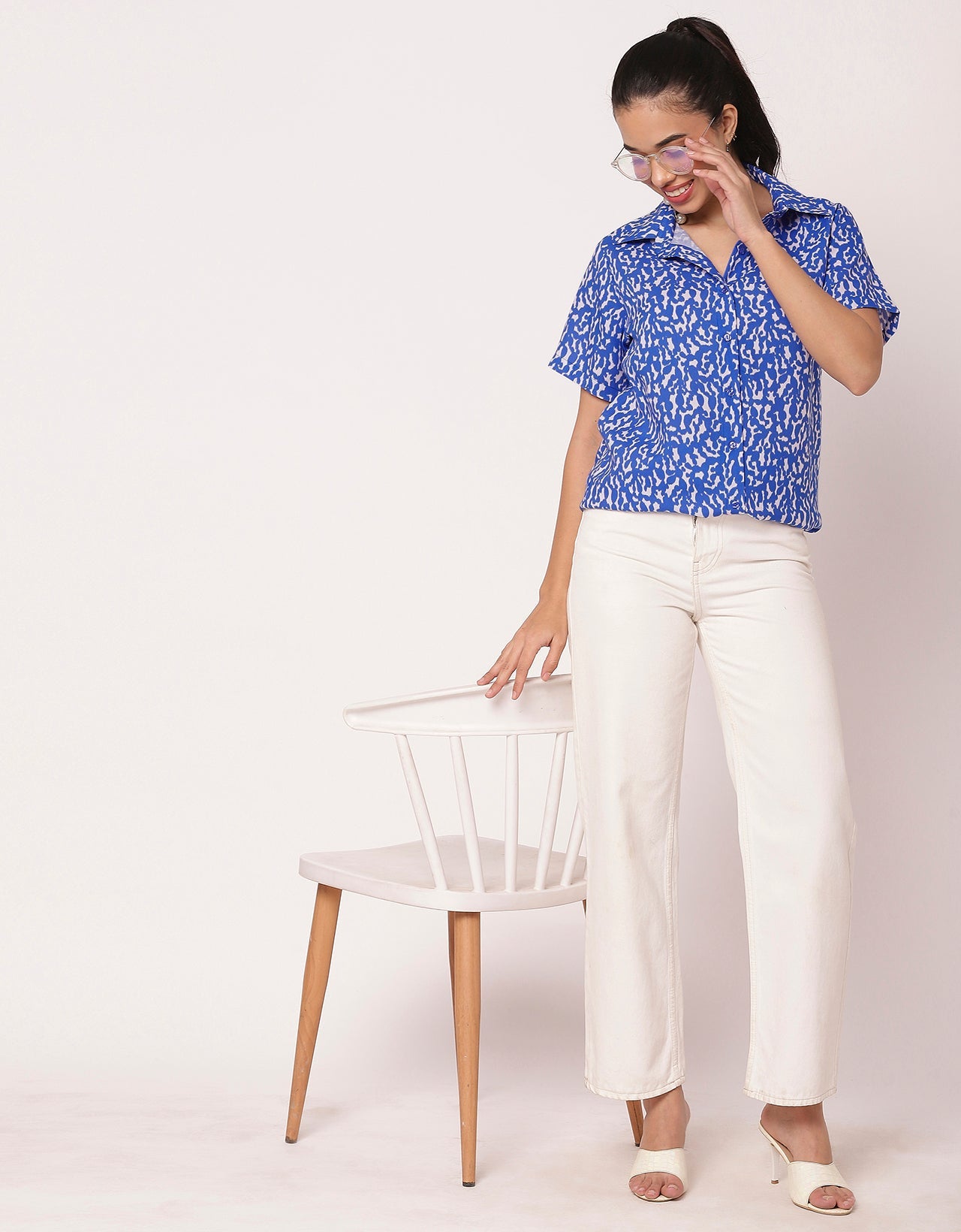 Short Sleeve Collar Printed  Women's Casual Shirt