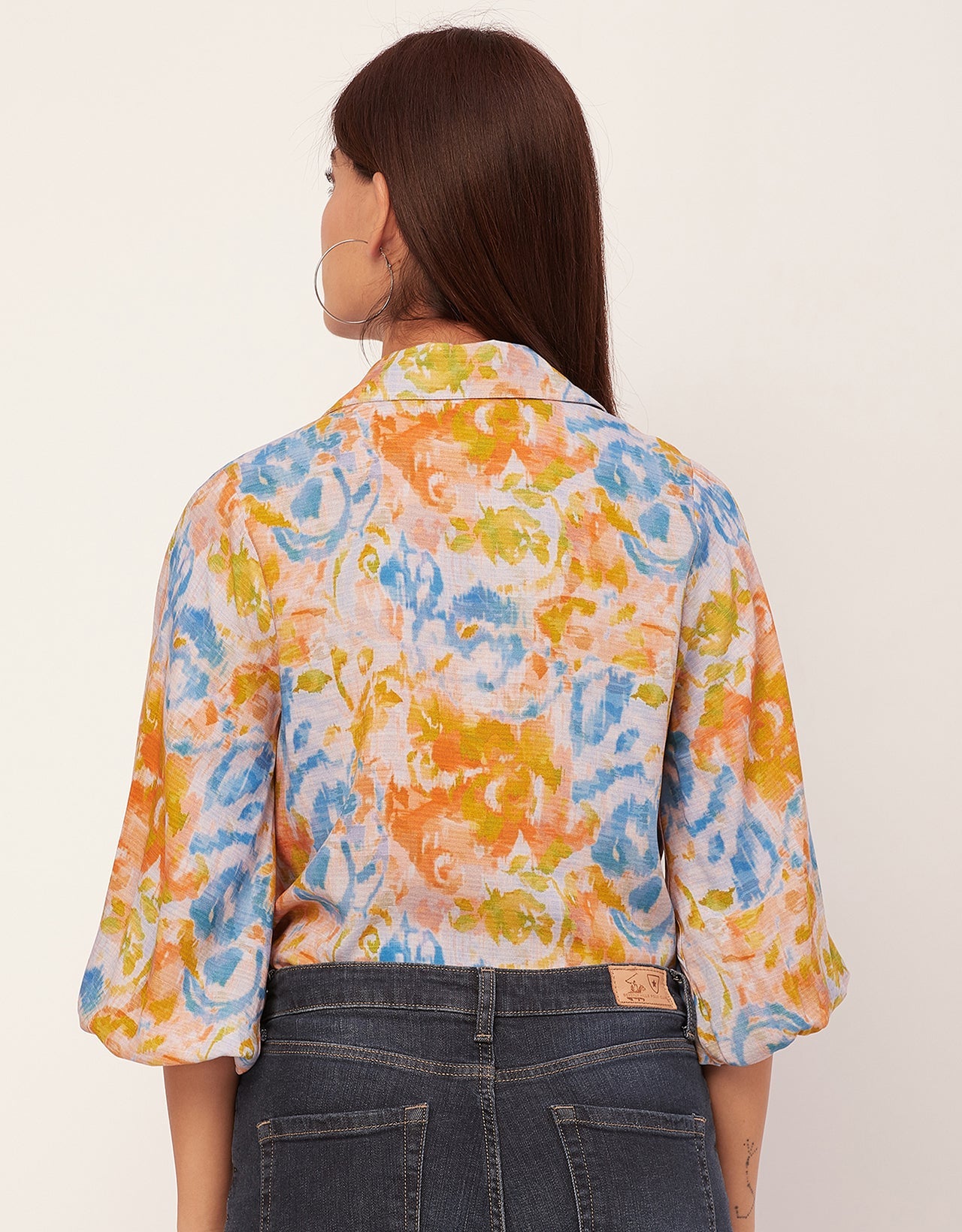 Bishop Sleeves Collar Printed Rayon Shirt