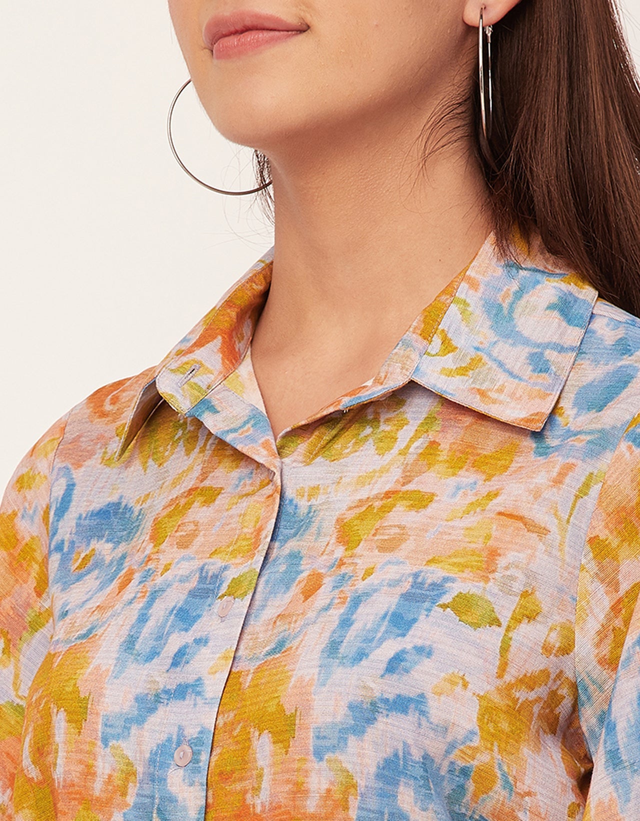 Bishop Sleeves Collar Printed Rayon Shirt