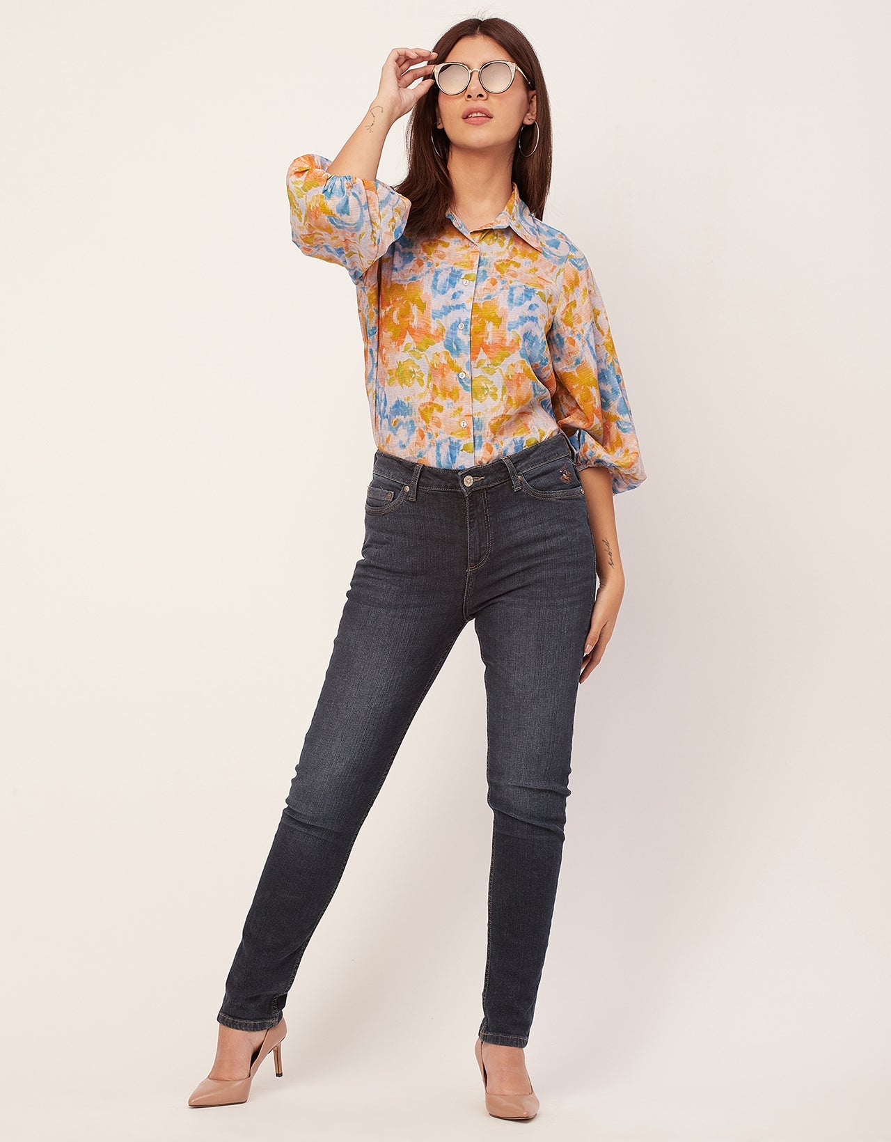Bishop Sleeves Collar Printed Rayon Shirt
